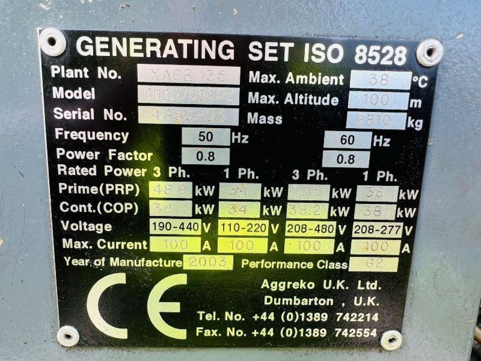 AGGREKO GHP11/8065E 60KVA STATIC GENERATOR C/W IVECO ENGINE - Image 13 of 19