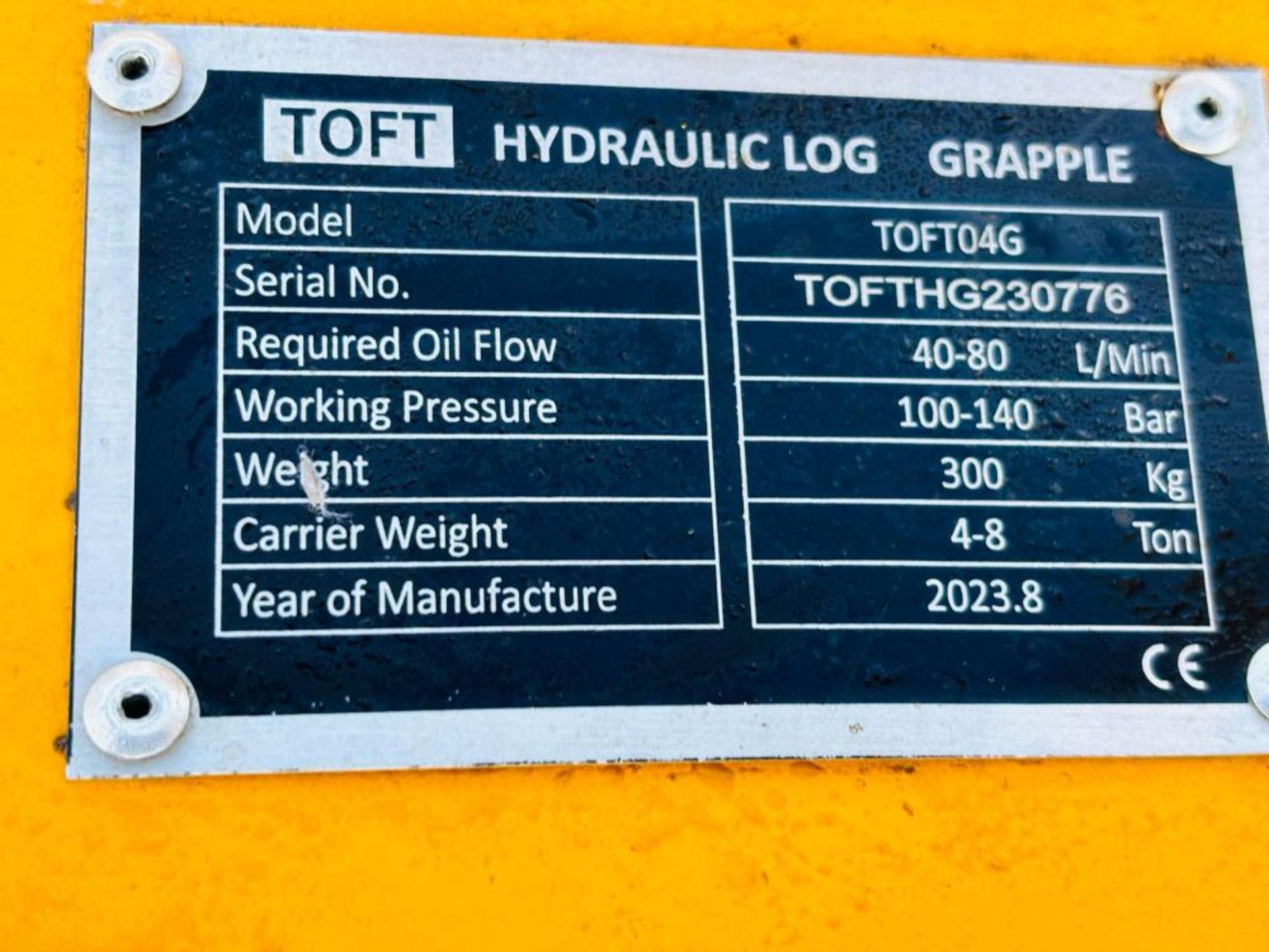 UNUSED TOFT04G HYDRAULIC LOGG GRAPPLE *YEAR 2023* C/W 45MM PINS - Image 7 of 9