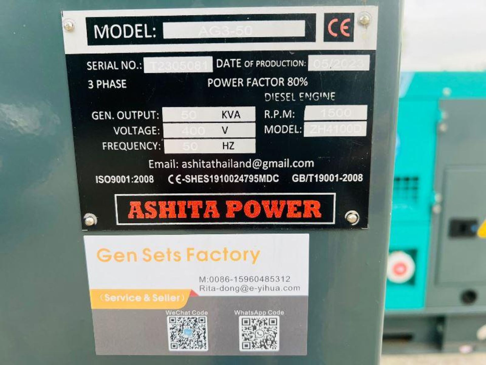 BRAND NEW ASHITA AG3-50 50KVA SILENT RUN GENERATOR *YEAR 2023* - Image 8 of 15