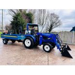 LAND LEGEND 4WD TRATOR C/W FRONT LOADER, BUCKET, TINES, SNOW PLOW, LOG SPLITTER & TRAILER