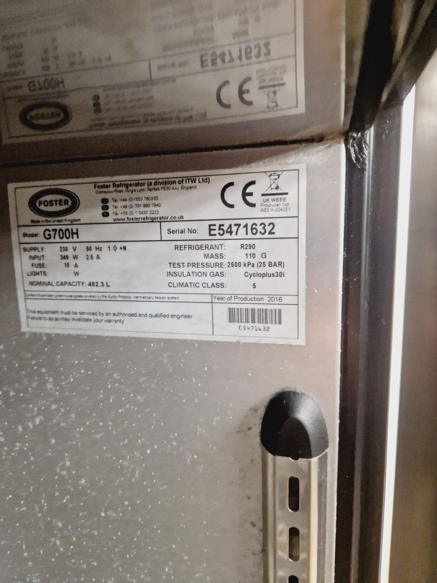 FOSTER G2 UPRIGHT FRIDGE +1 +4 - 600 LITRE STAINLESS STEEL - FULLY WORKING AND SERVICED  - Image 3 of 3