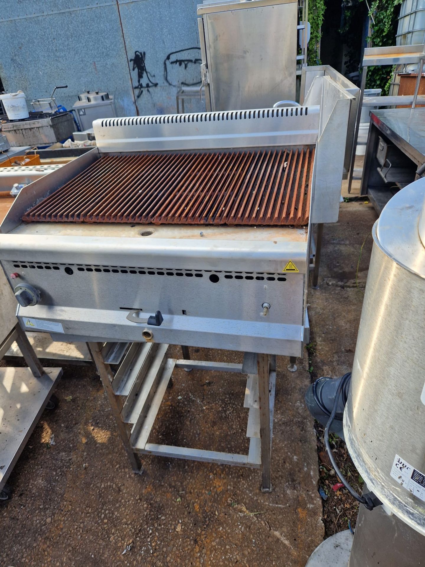 CHARGRILL WITH WATER TRAY - MADE IN TURKEY - FULLY WORKING - NEEDS CLEANING UP - 800 MM W 