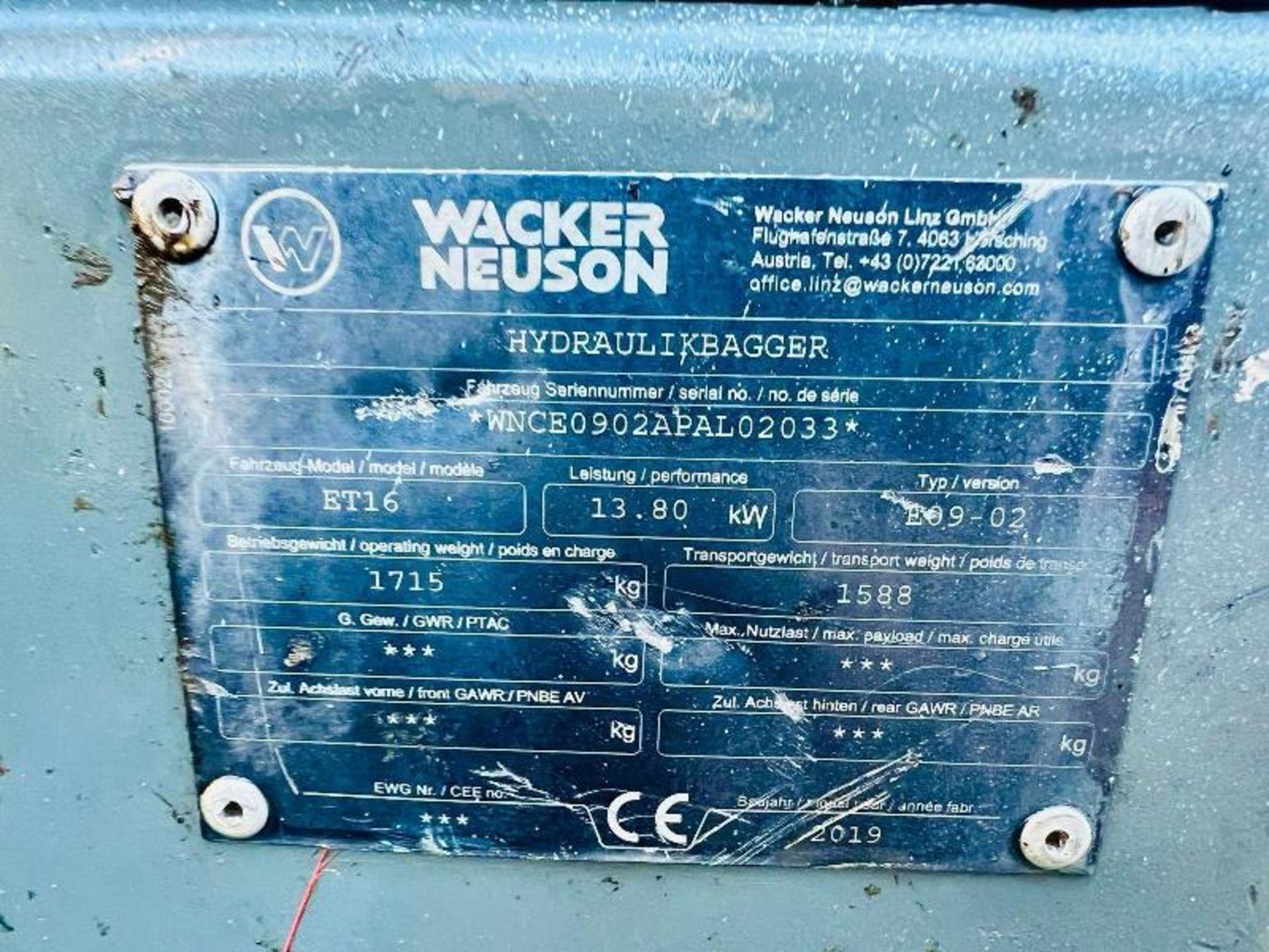 WACKER NEUSON ET16 EXCAVATOR *YEAR 2019, 2198 HOURS* C/W EXPANDING TRACKS - Image 8 of 16