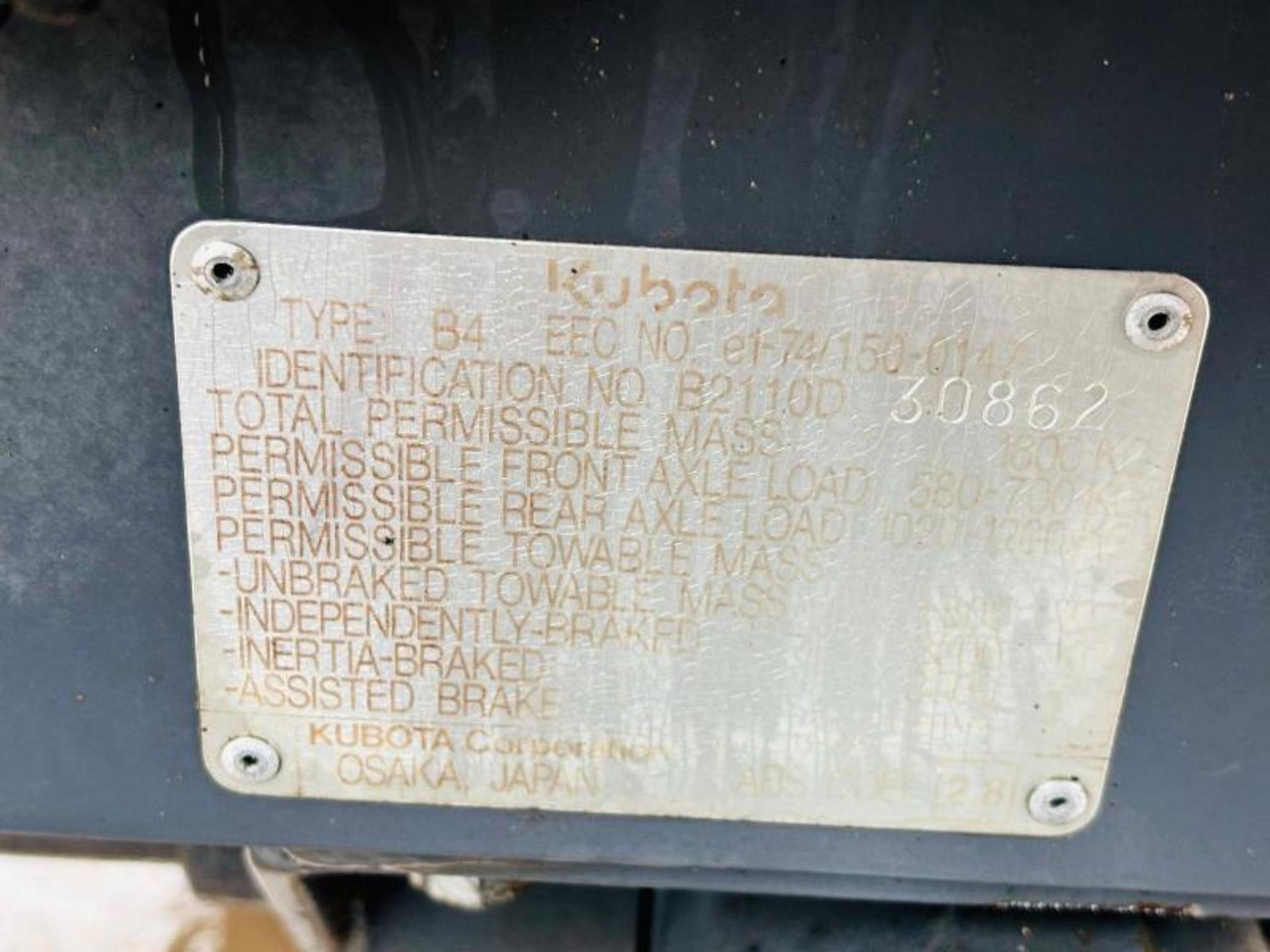 KUBOTA B2110 4WD TRACTOR C/W ROLE BAR - Image 9 of 15