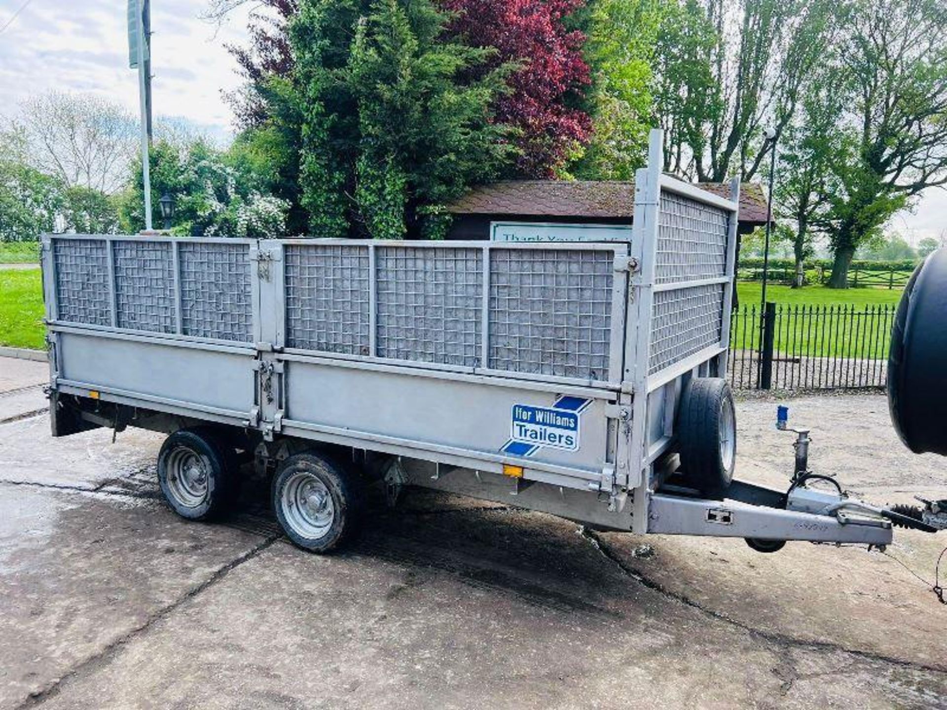 IFOR WILLIAMS LM125G DOUBLE AXLE DROP SIDE TRAILER C/W HIGH SIDED CAGE SIDES