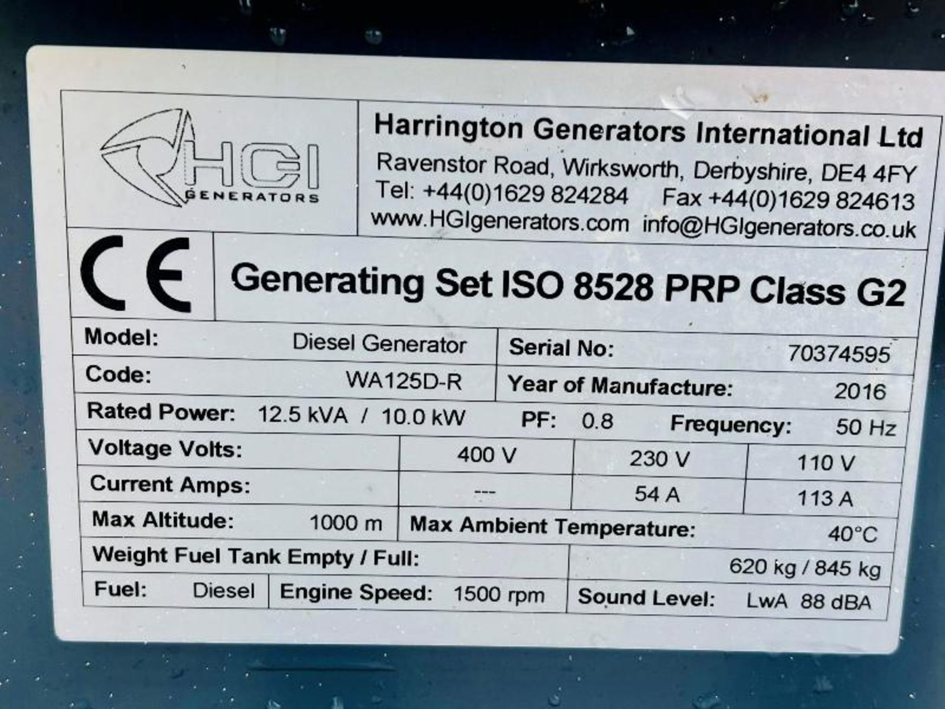 GENERATING SET 12.5KVA GENERATOR *YEAR 2016* - Image 6 of 12