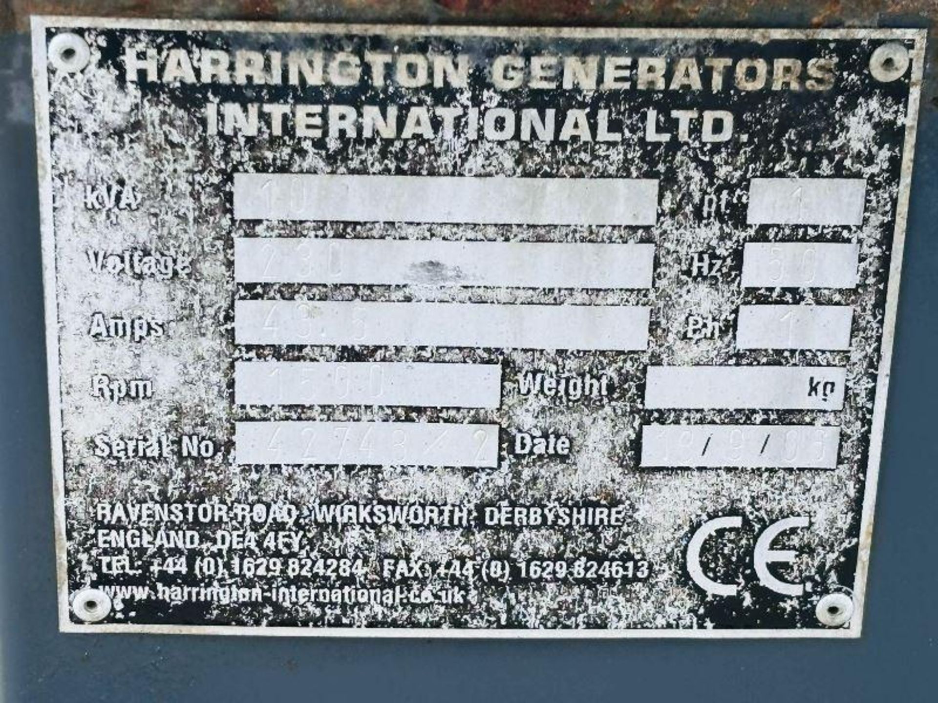 HARRINGTON 10KVA GENERATOR C/W KUBOTA ENGINE  - Image 9 of 9