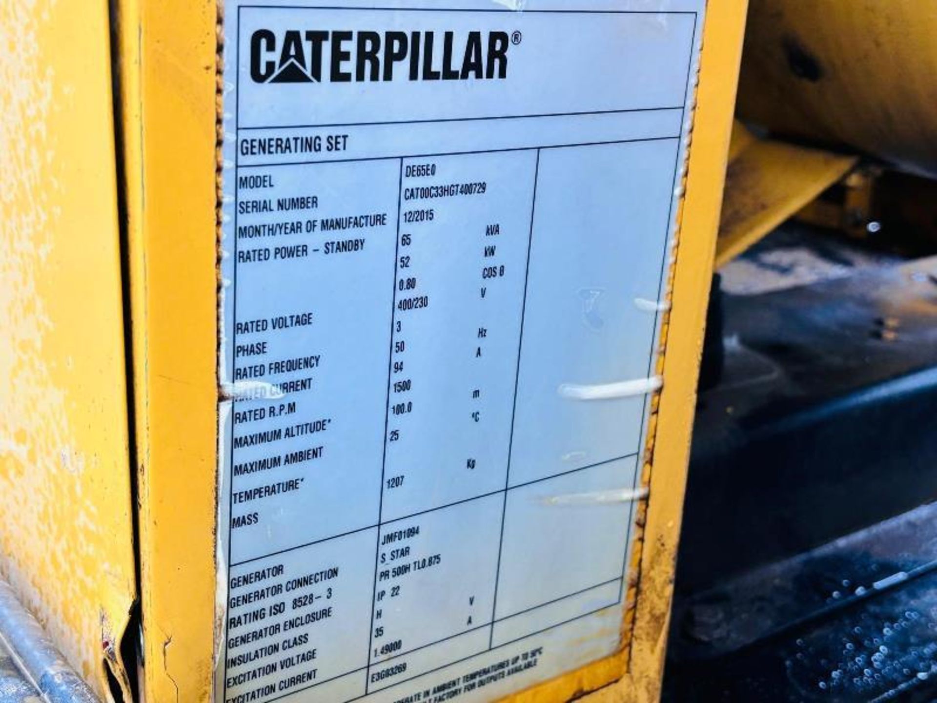 CATERPILLAR DE65E0 65KVA GENERATOR *YEAR 2015* C/W CAT ENGINE - Image 7 of 15