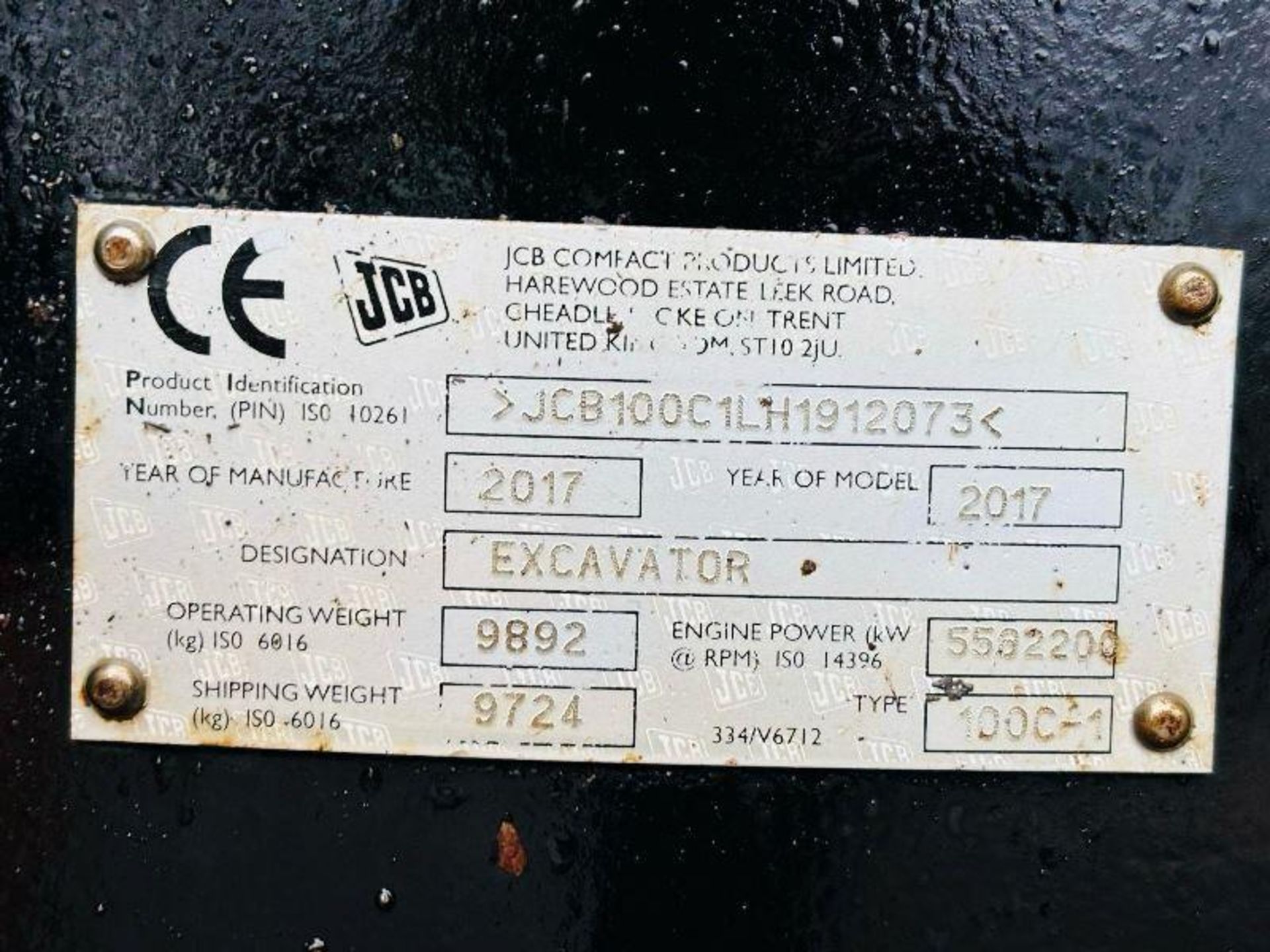 JCB 100C-1 TRACKED EXCAVATOR *YEAR 2017* C/W QUICK HITCH & BUCKET - Image 8 of 17