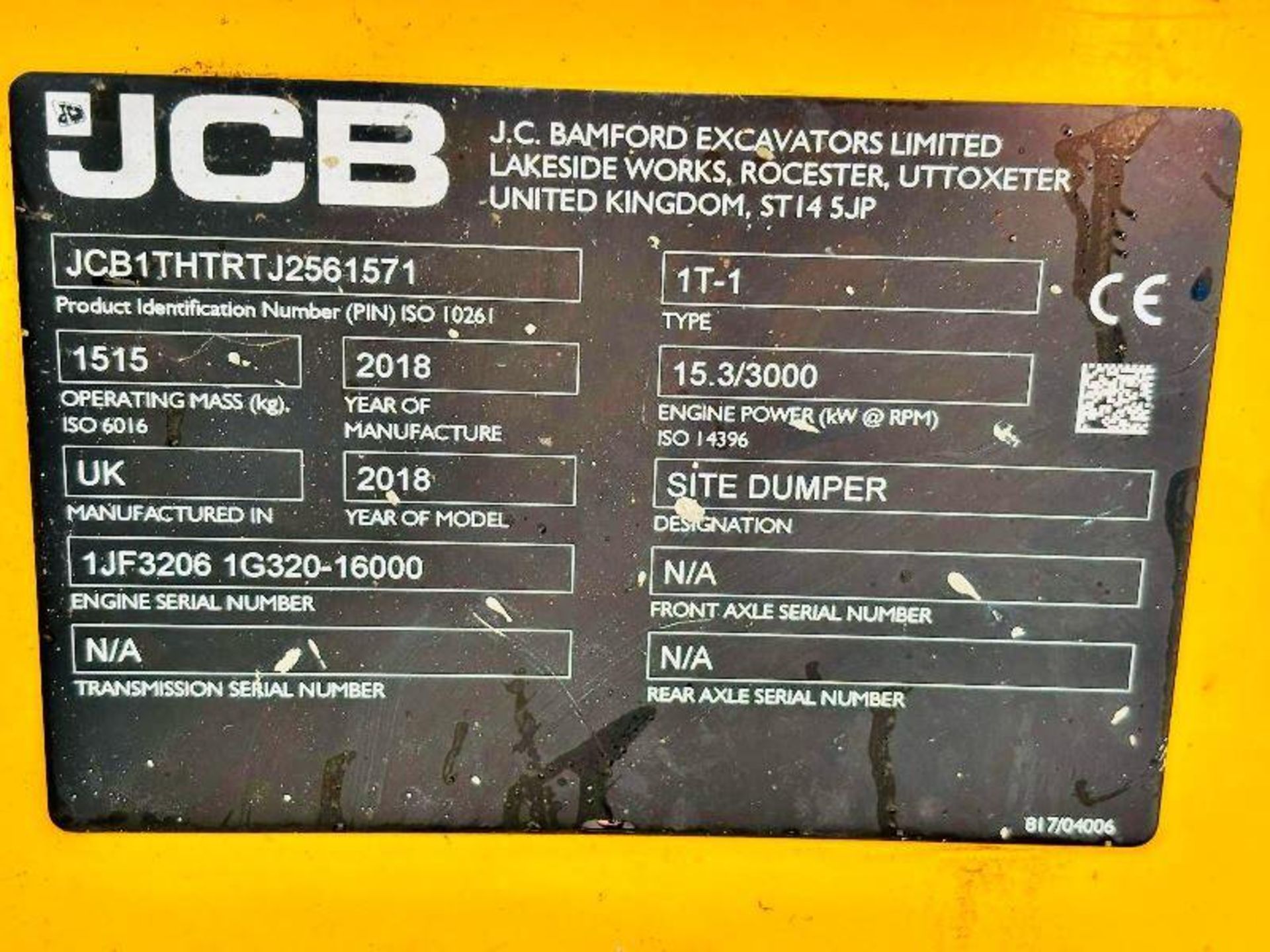 JCB 1T-T HIGH TIP 4WD DUMPER * YEAR 2018, ONLY 762 HOURS* - Image 13 of 17