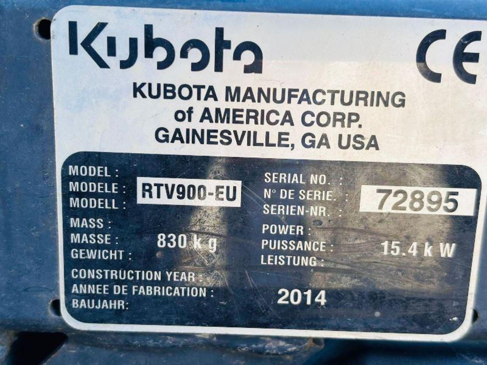 KUBOTA RTV900-EU 4WD DIESEL UTV *YEAR 2014* C/W POWER STEERING - Image 11 of 14