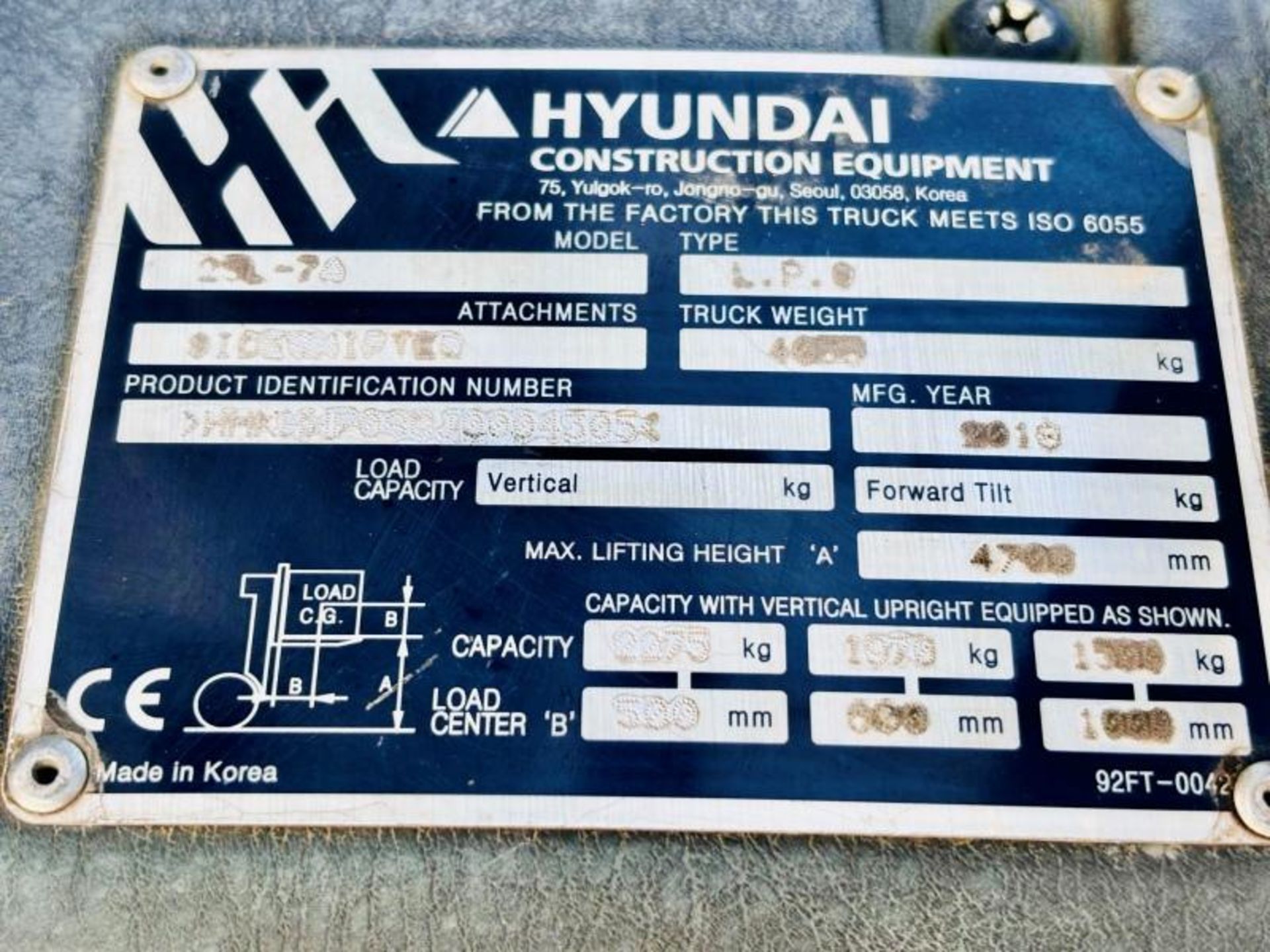 HYUNDAI 25L-7A CONTAINER SPEC FORKLIFT *YEAR 2018, 2172 HOURS* C/W SIDE SHIFT - Image 13 of 17