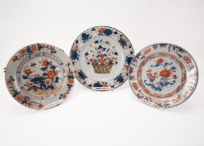 Japan: Three plates with flower decor