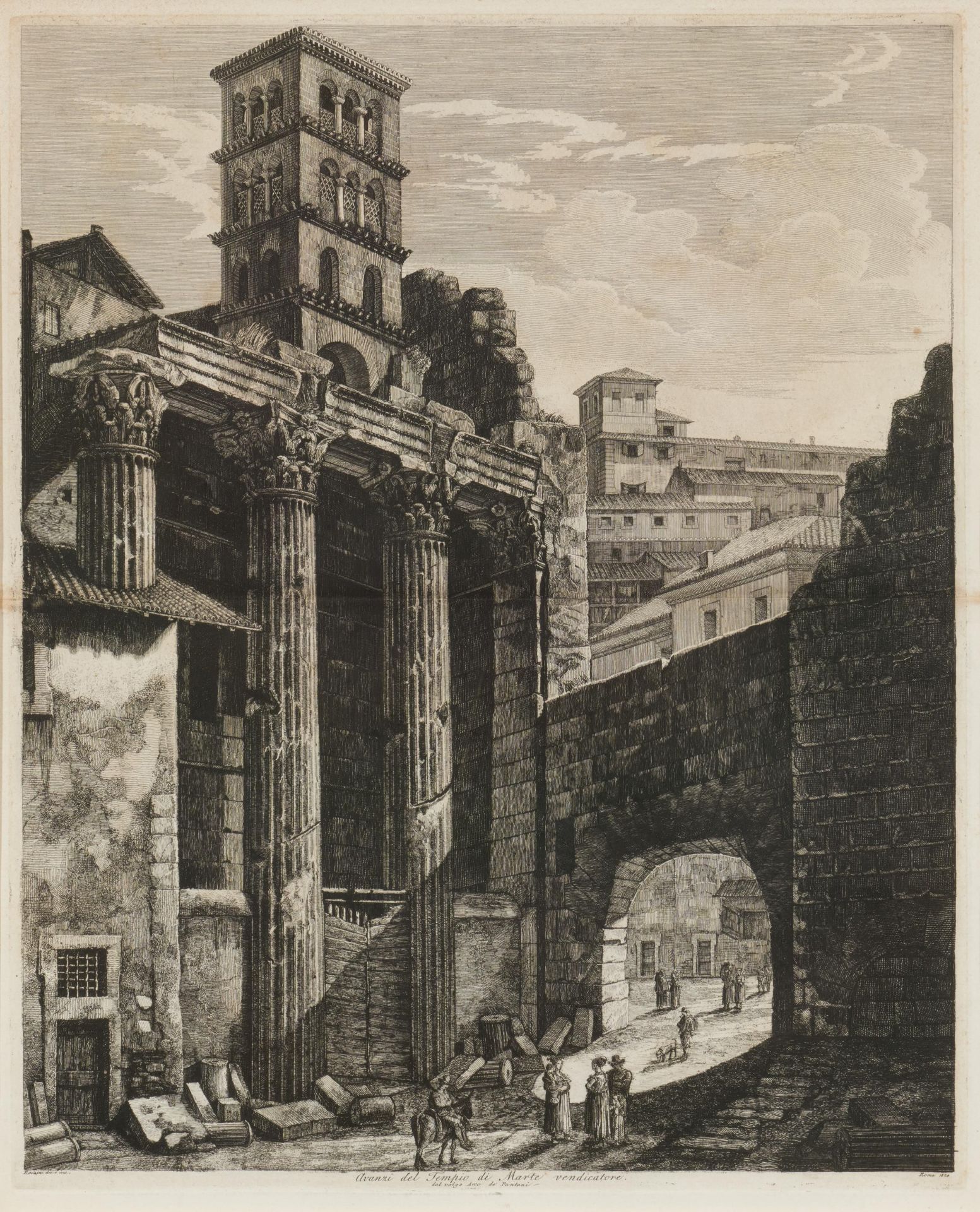 Luigi Rossini: Zwei Kupferstiche mit Ansichten aus Rom: Thermen des Diocletian sowie Marstempel - Bild 2 aus 7