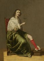 Jacob van der Merck: Sitzende Dame mit Weinglas in verführerischer Pose