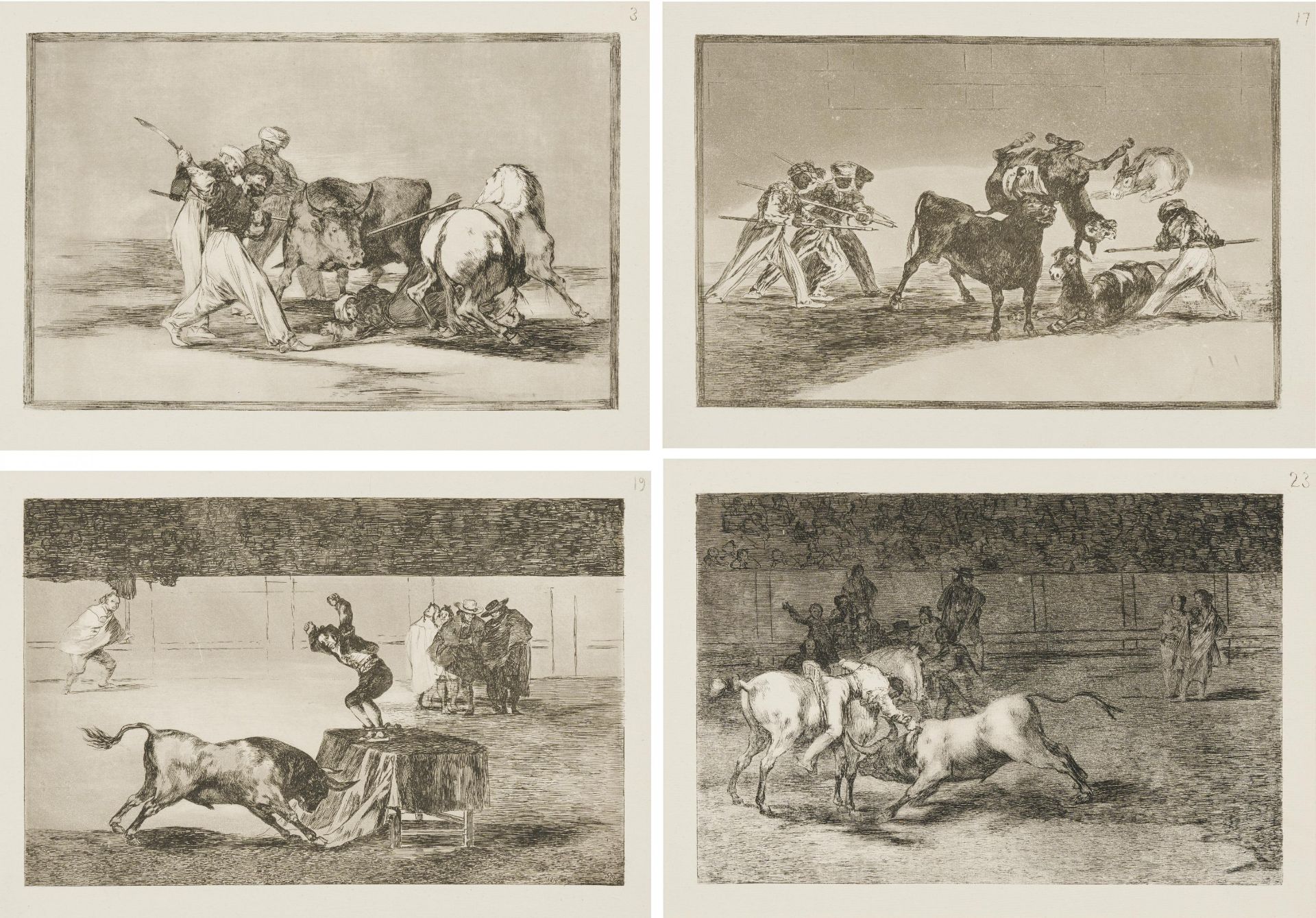 Francisco José de Goya y Lucientes: Vier Blätter aus der Folge "Tauromaquia"