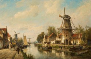 Cornelis Christaan Dommelshuizen: Windmühlen an einer holländischen Gracht