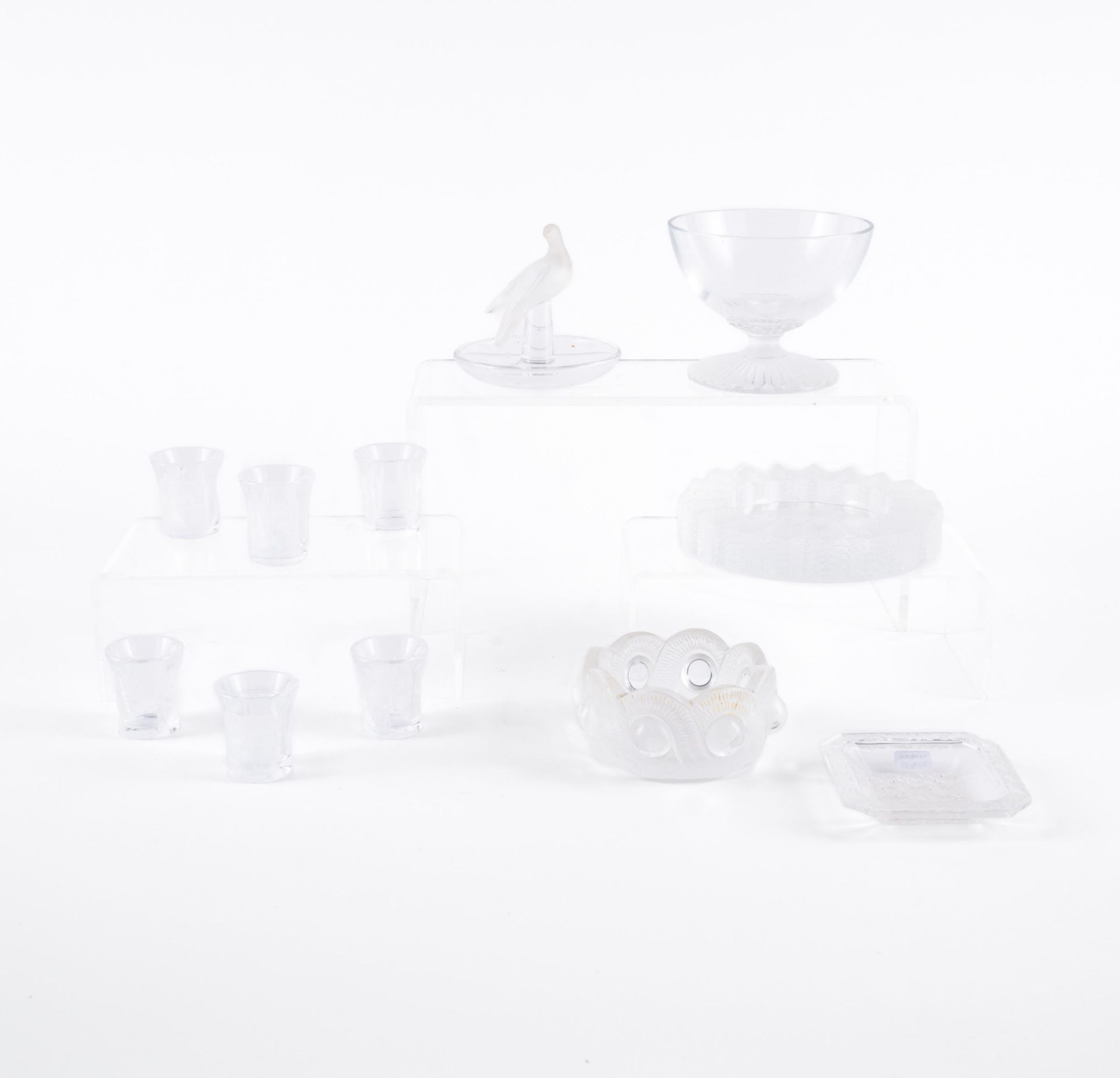 René Lalique: 5 Glasobjekte und 6 Schnapsgläser