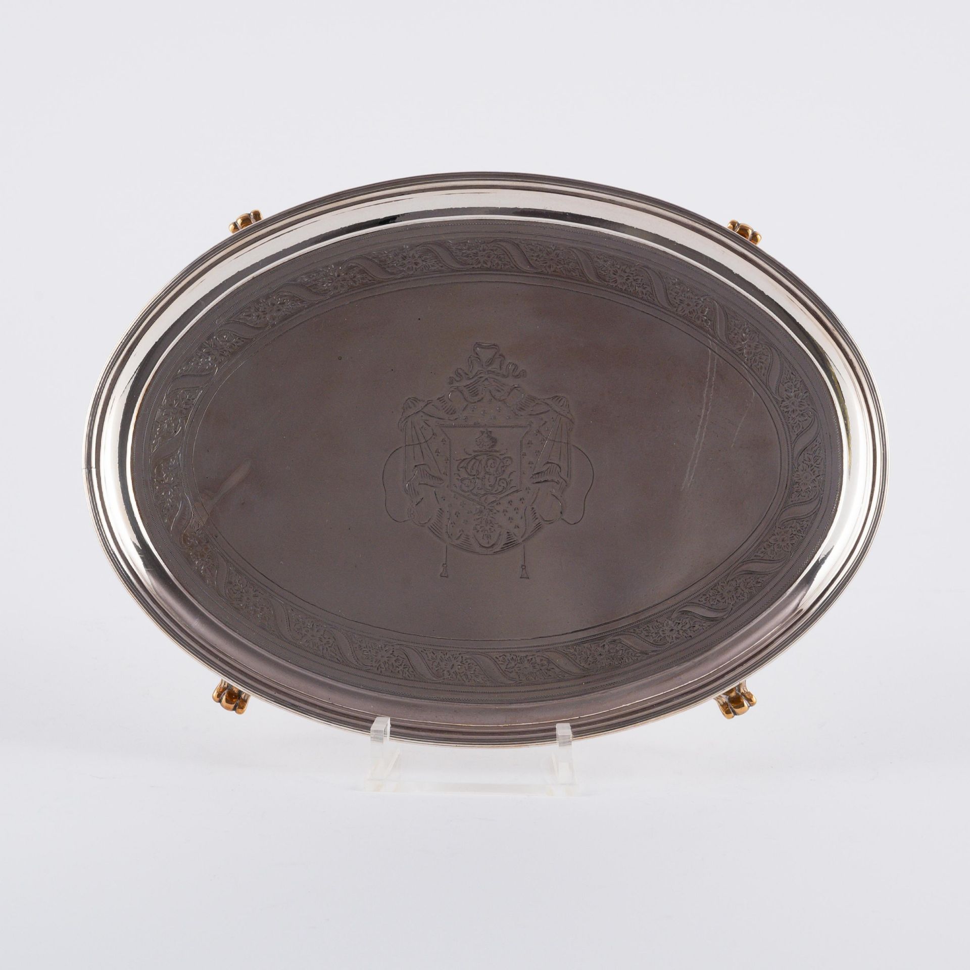 England: Paar ovale Salver mit Wappengravur - Bild 4 aus 5