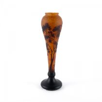 Daum Frères: Keulenförmige Vase mit Abendlandschaft