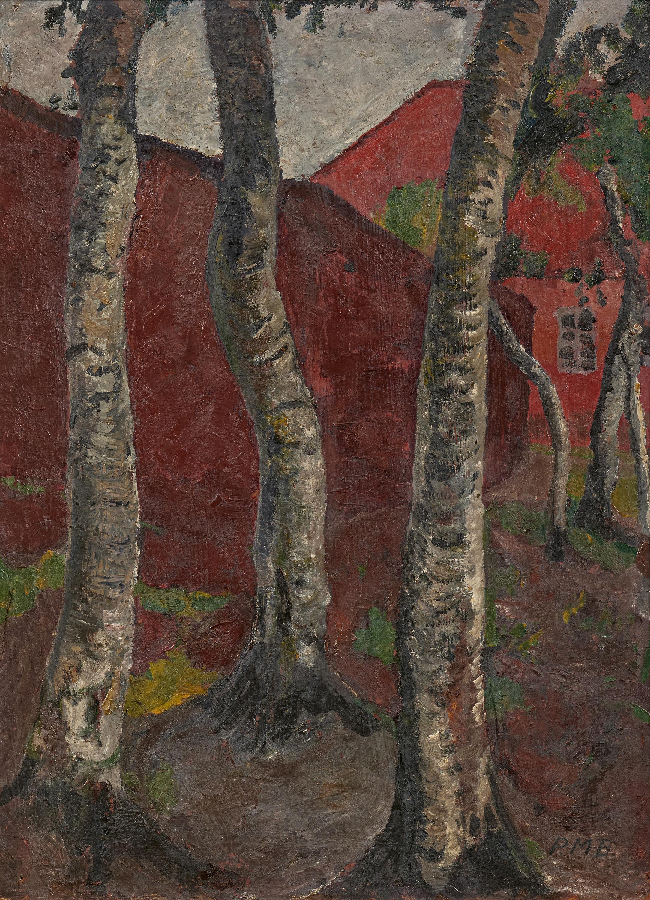 Paula Modersohn-Becker: Birkenstämme vor rotem Gehöft