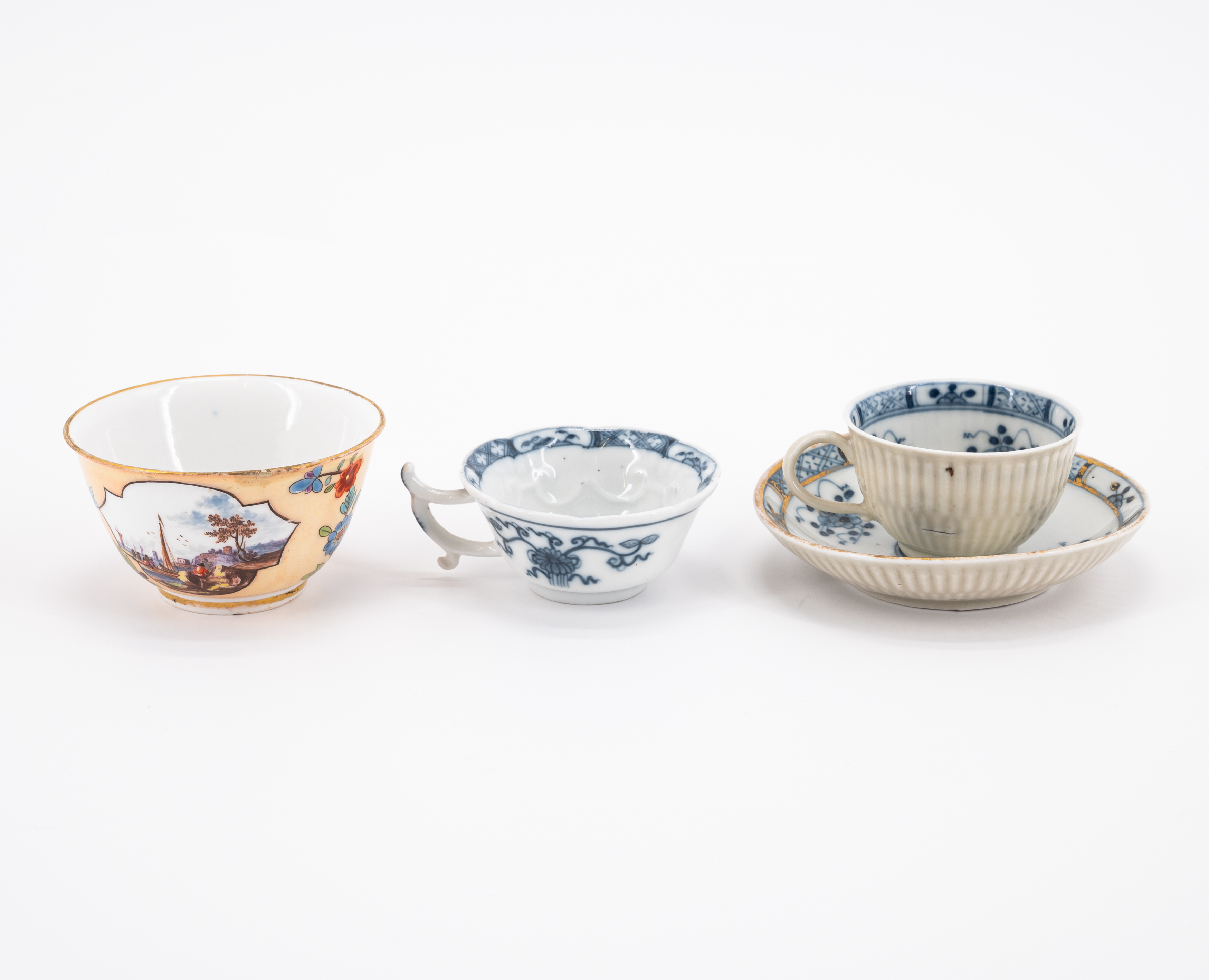 PAIR PORCELAIN CUPS AND SAUCERS WITH STRAW-COLOURED GROUND AND GODRONISED SIDES - Image 8 of 16