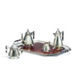 LARGE SILVER COFFEE AND TEA SERVICE WITH TRAY