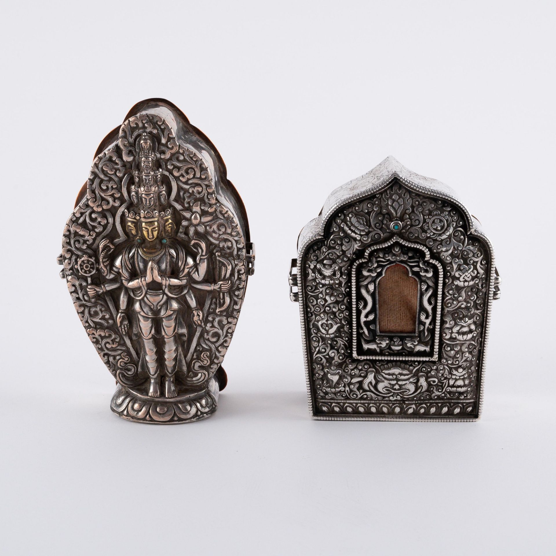 FIVE SILVER TRAVELLING SHRINES, SO-CALLED GA'US - Image 6 of 14