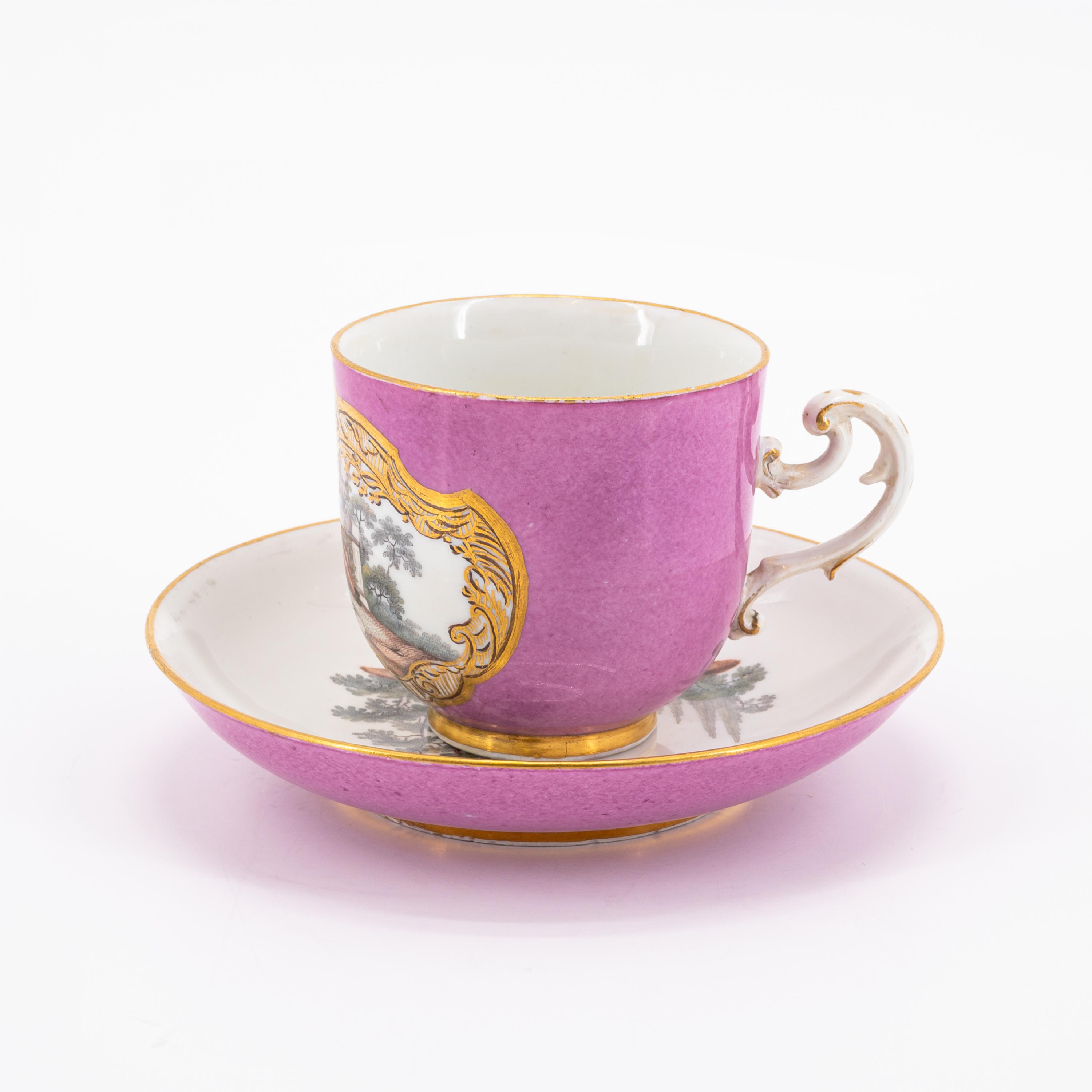 PORCELAIN SLOP BOWL, CUP WITH SAUCER AND PURPLE GROUND AND GALLANT PARK SCENES - Image 2 of 11
