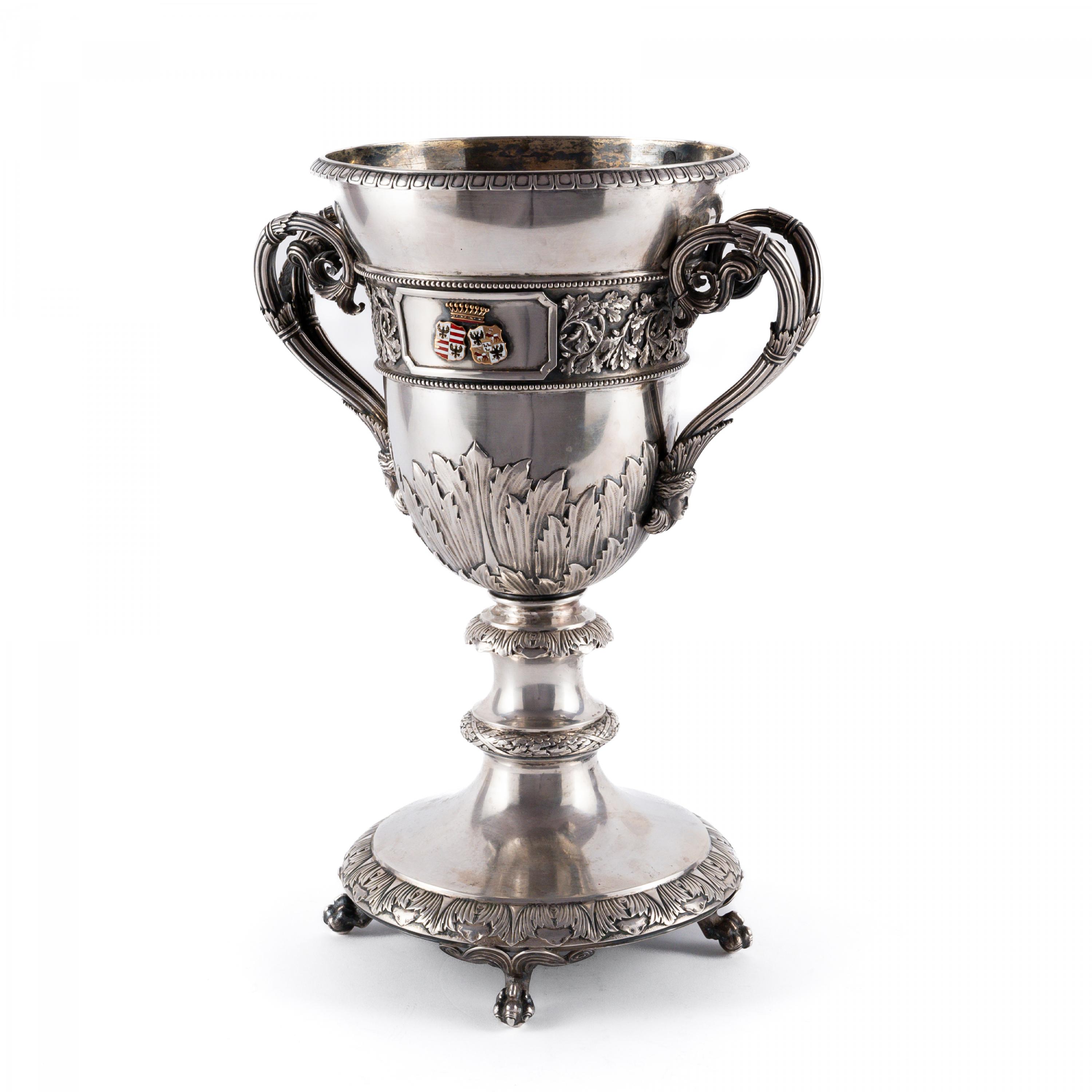 MAGNIFICENT SILVER DOUBLE HANDLED GOBLET WITH DEDICATION FOR THE SILVER WEDDING ANNIVERSARY OF COUNT - Image 2 of 7
