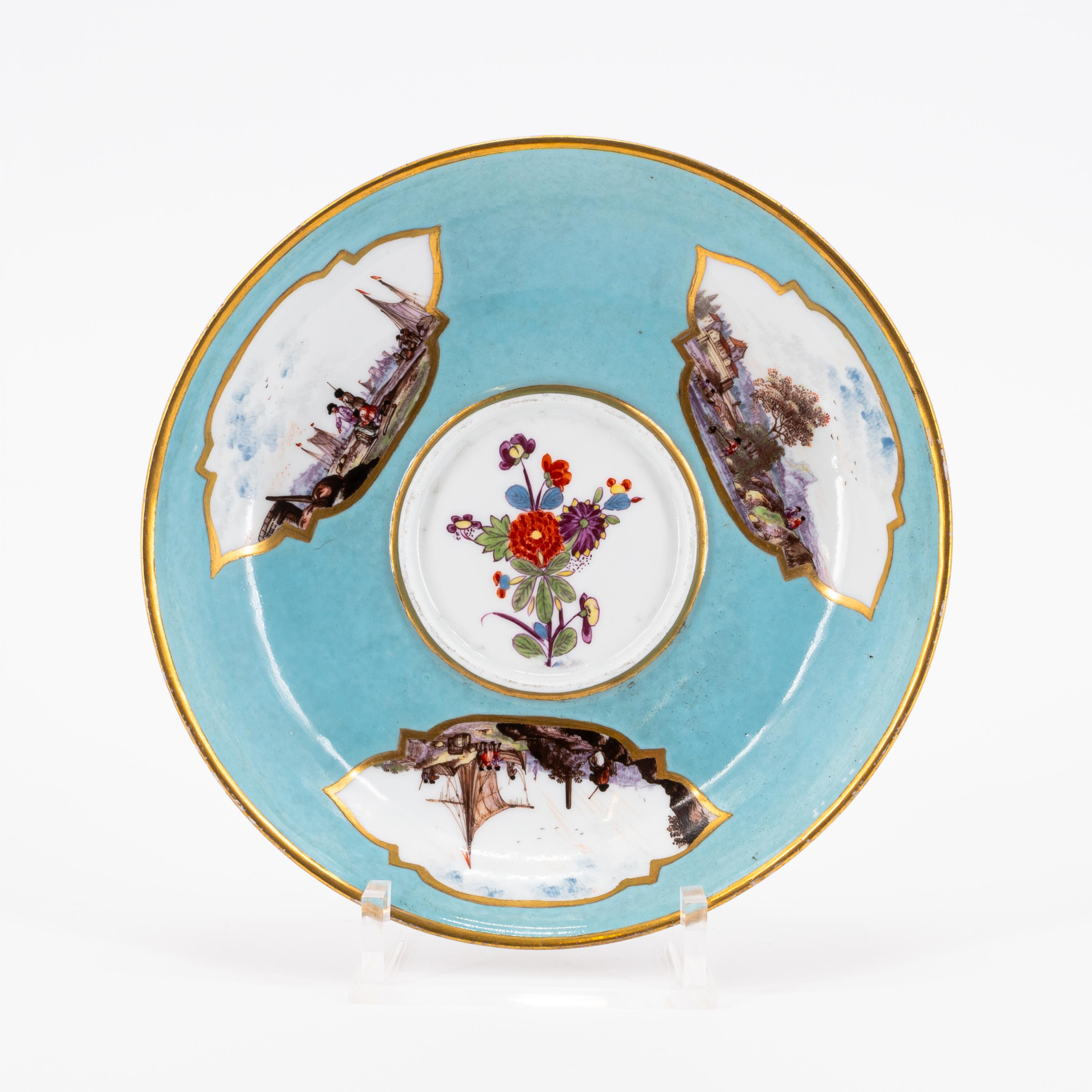 SMALL PORCELAIN TUREEN AND SAUCER WITH TURQUOISE BACKGROUND AND MERCHANT'S NAVY SCENES - Image 2 of 8