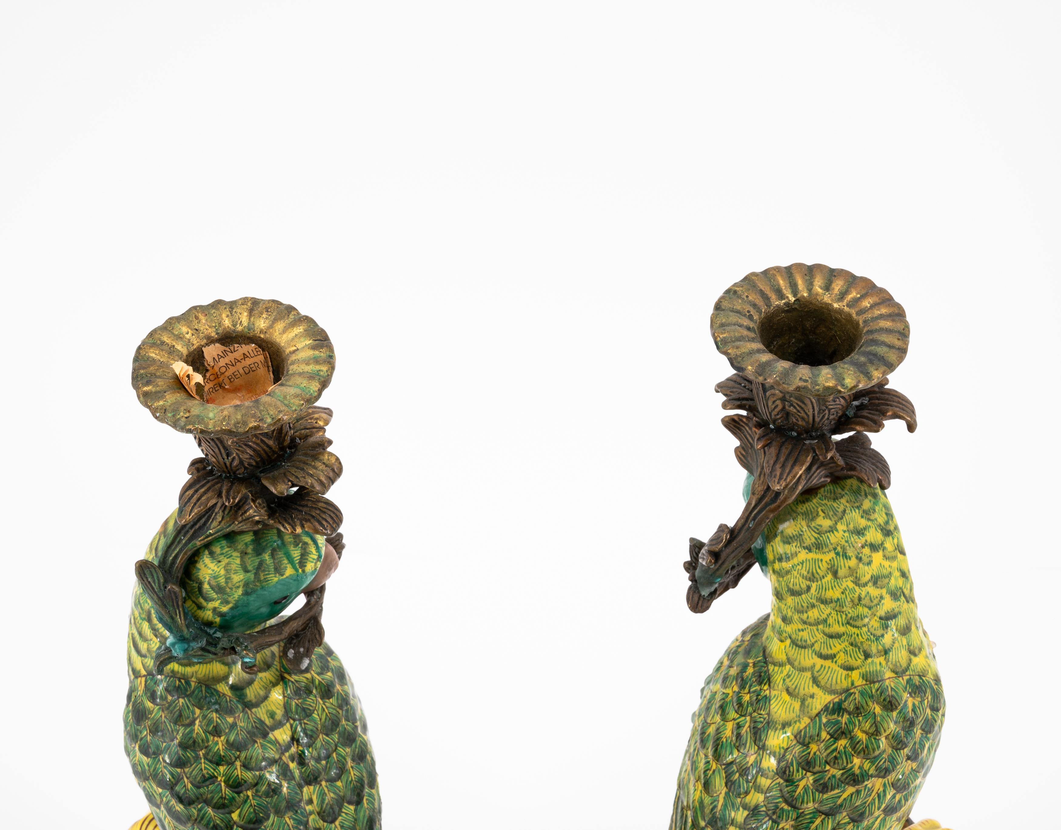 PAIR OF EXTRAORDINARY PORCELAIN CANDLESTICKS WITH PARROTS - Image 5 of 6