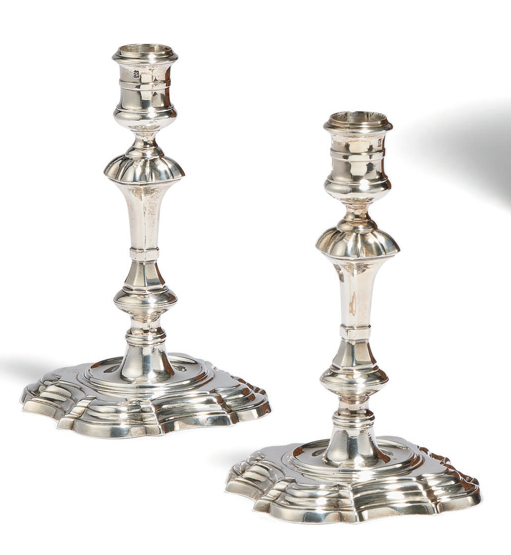 PAIR SILVER GEORGE II CANDLESTICK