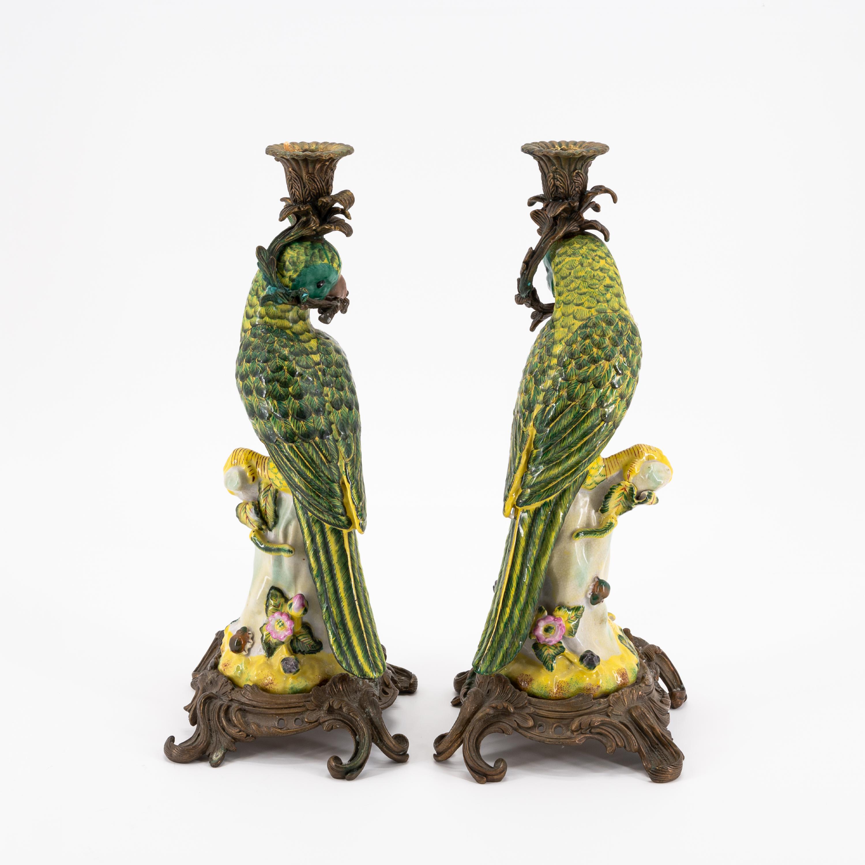 PAIR OF EXTRAORDINARY PORCELAIN CANDLESTICKS WITH PARROTS - Image 4 of 6