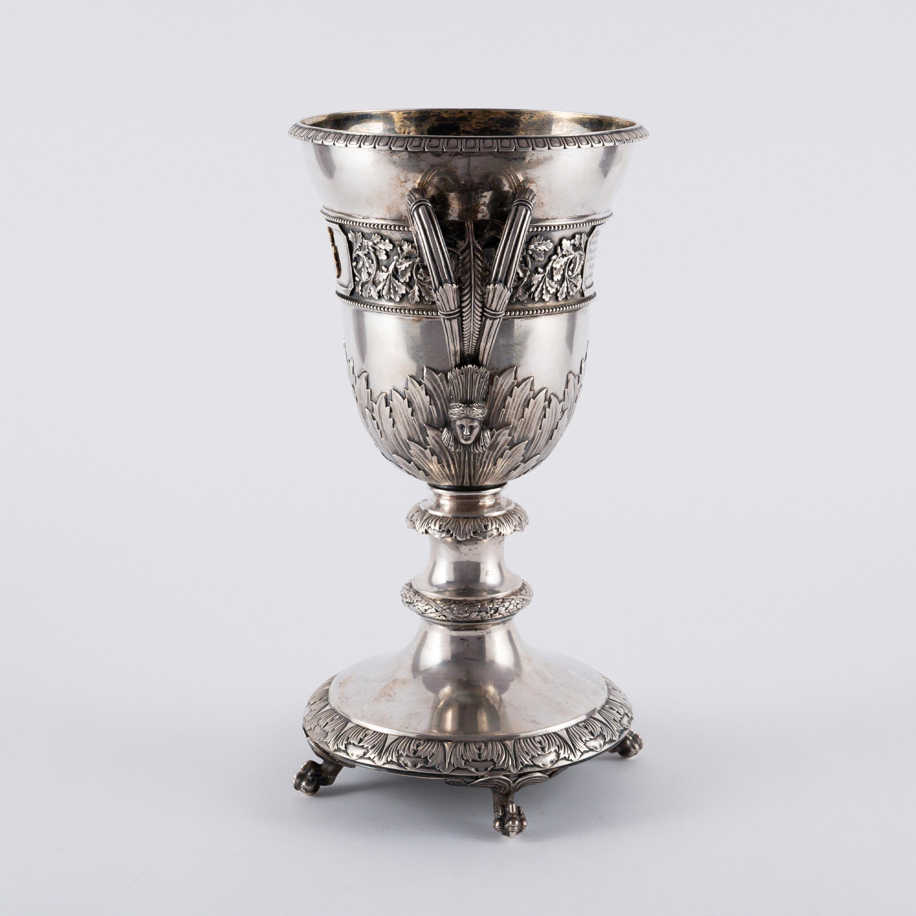 MAGNIFICENT SILVER DOUBLE HANDLED GOBLET WITH DEDICATION FOR THE SILVER WEDDING ANNIVERSARY OF COUNT - Image 3 of 7