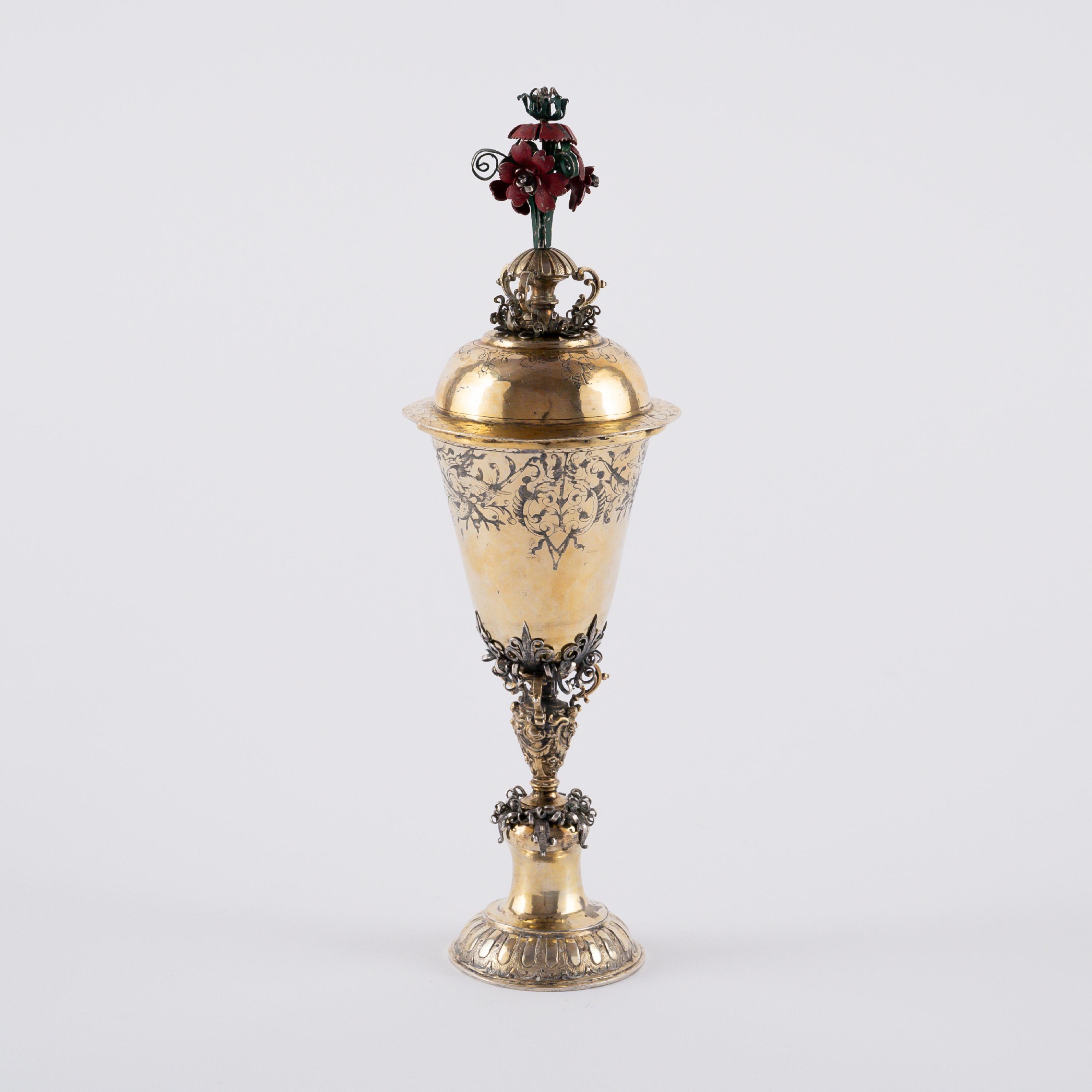 EARLY VERMEIL SILVER LIDDED GOBLET WITH COLOURED LID - Image 5 of 7