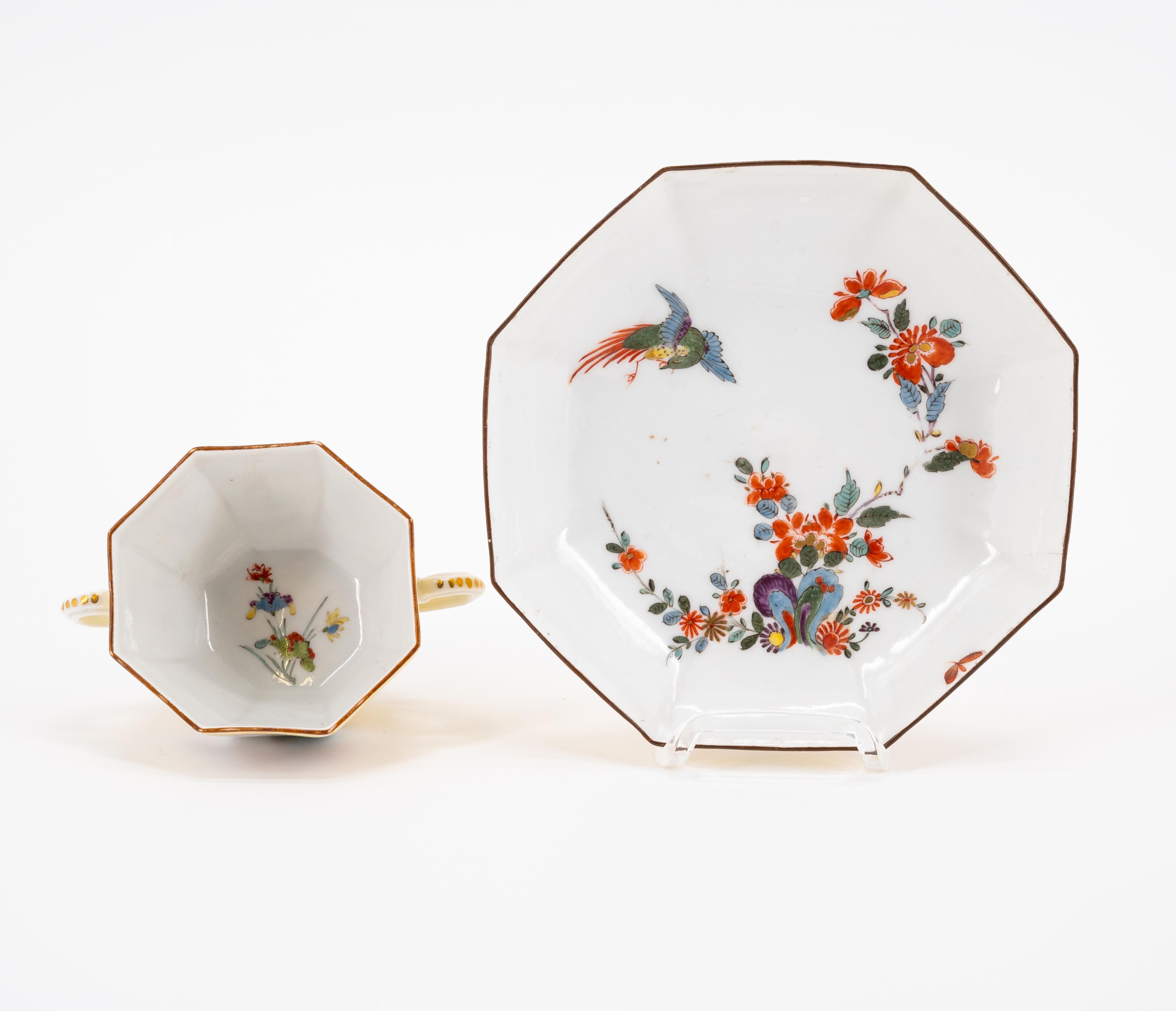TWO PORCELAIN CUP WITH DOUBLE HANDLES & SAUCERS WITH KAKIEMON DECOR AND YELLOW GROUND - Image 5 of 11