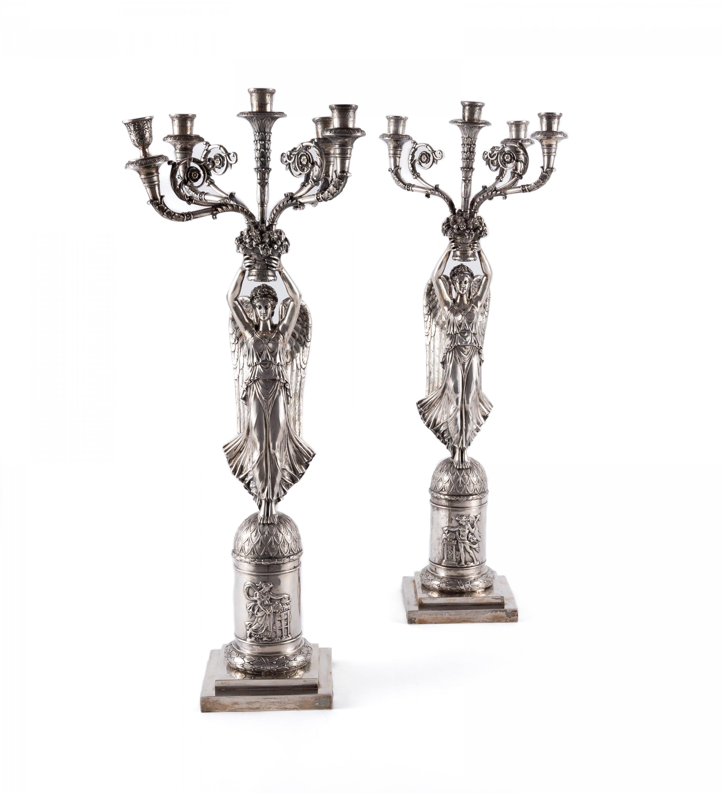 COUPLE OF EXCEPTIONAL SILVER GIRNANDOLES WITH VICTORIAN STYLE EMPIRE - Image 2 of 8