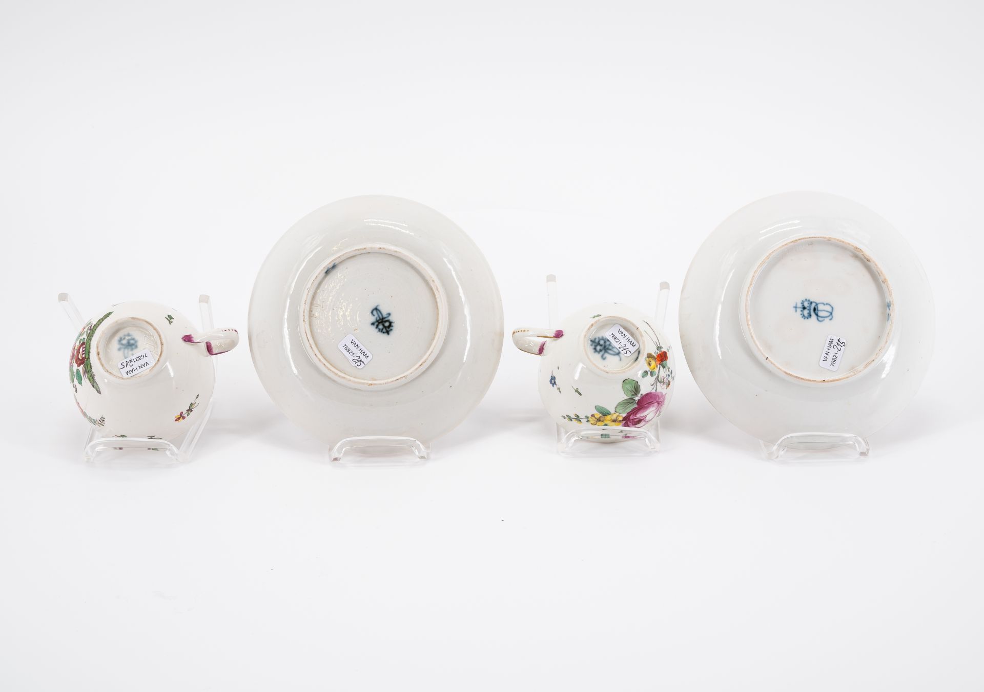 SIX PORCELAIN CUPS AND THREE SAUCERS WITH BIRD DECOR, FLOWERS AND LANDSCAPE SCENES - Image 11 of 16