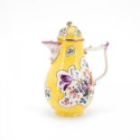 PORCELAIN COFFEE POT WITH YELLOW GROUND AND FLORAL PAINTING