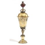 EARLY VERMEIL SILVER LIDDED GOBLET WITH COLOURED LID