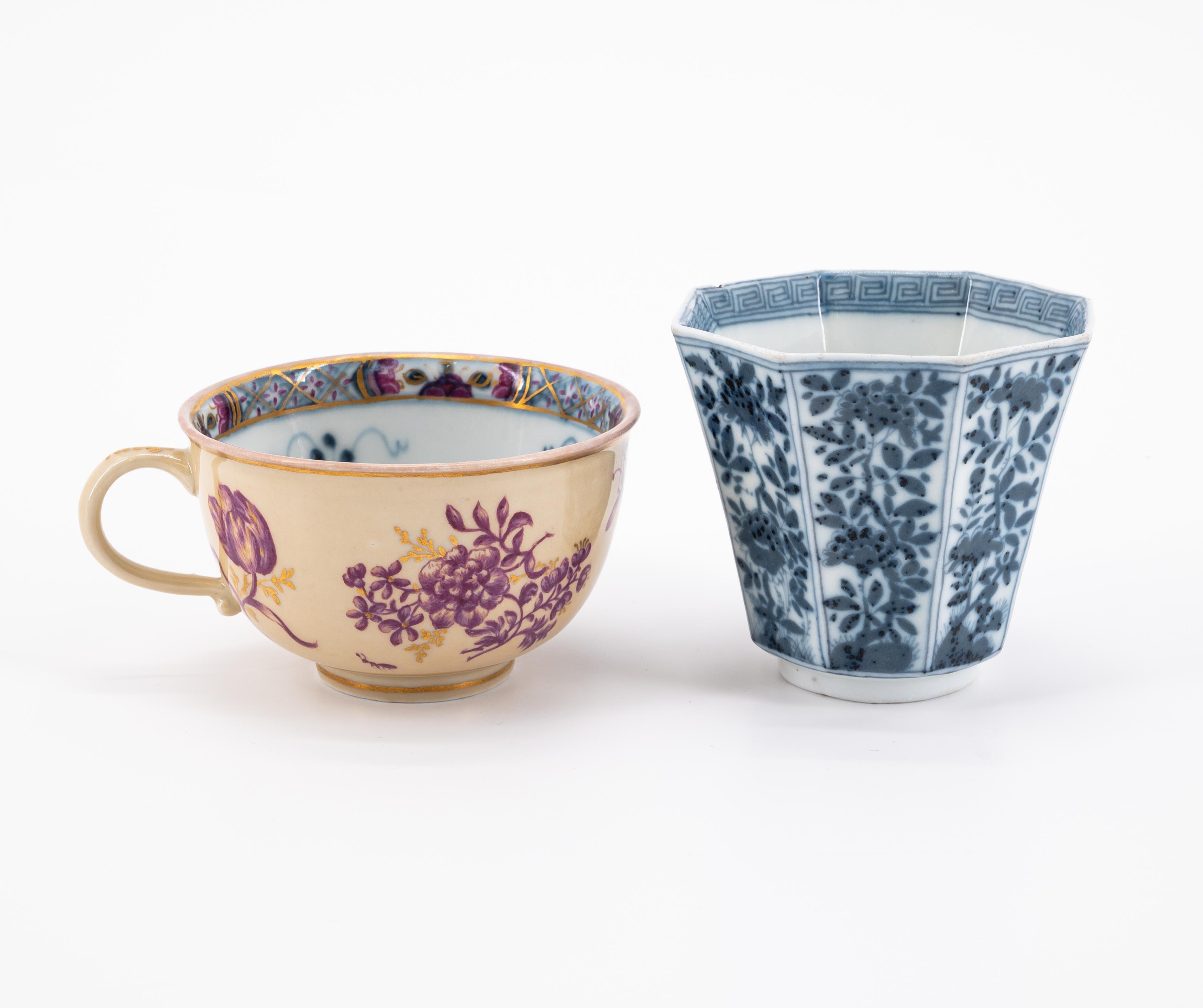 PAIR PORCELAIN CUPS AND SAUCERS WITH STRAW-COLOURED GROUND AND GODRONISED SIDES - Image 13 of 16