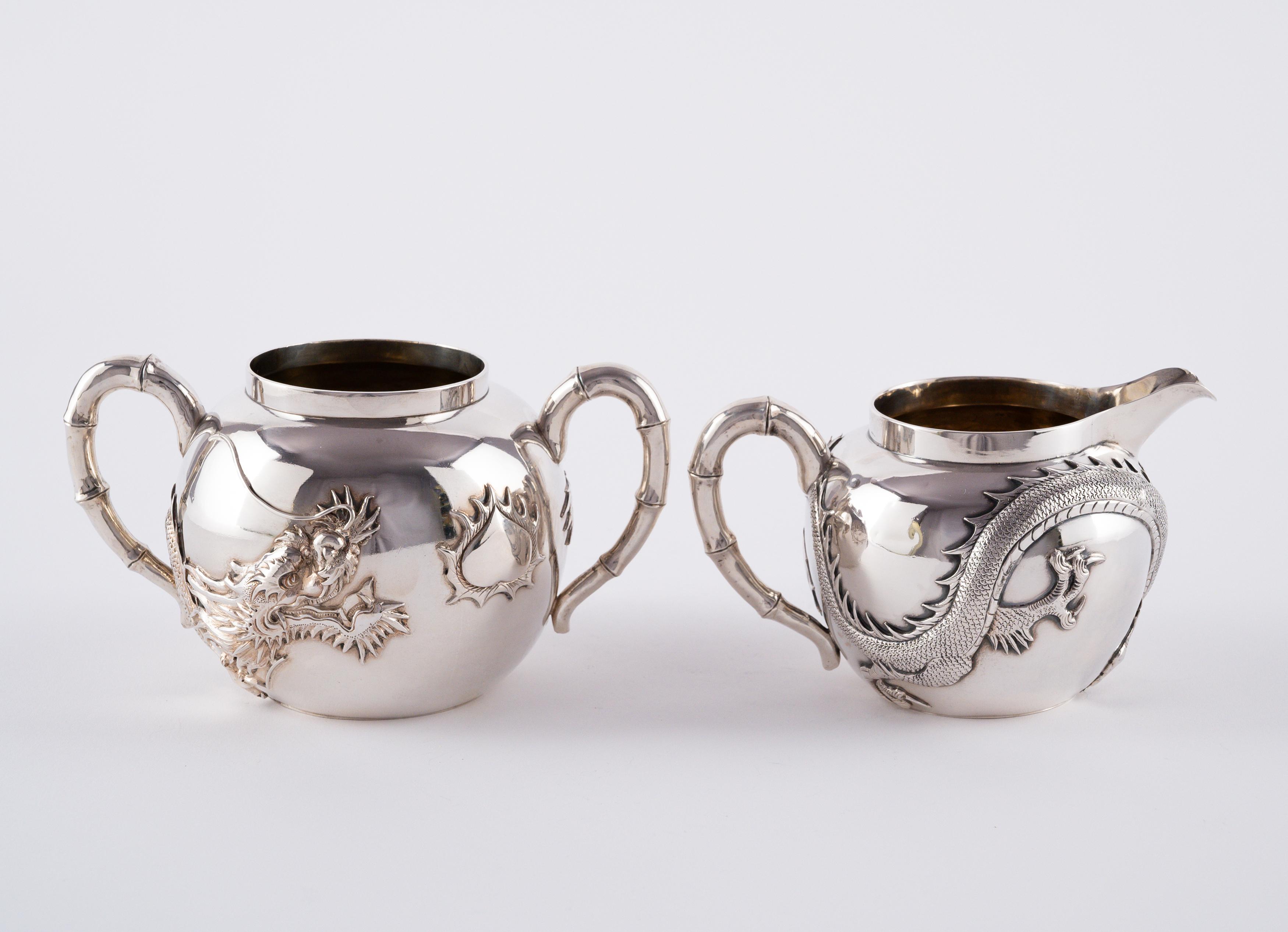 EXCEPTIONAL SILVER TEA SERVICE WITH DRAGON DECORATION - Image 9 of 12