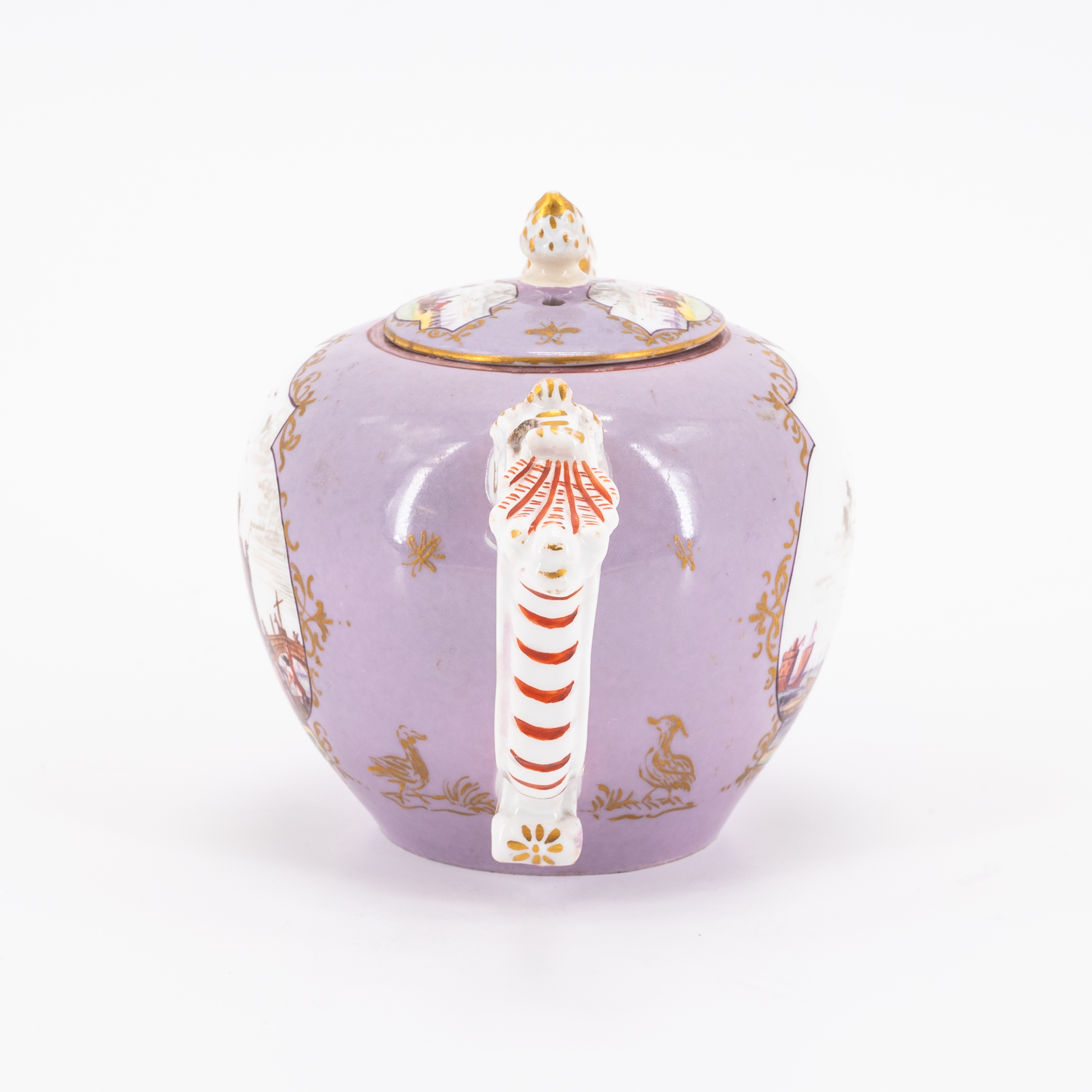 PORCELAIN TEAPOT AND COFFEEPOT WITH PURPLE GROUND AND MERCHANTS NAVY SCENES - Image 9 of 11