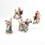 FOUR LARGE PORCELAIN COUPLES FROM THE COMMEDIA DELL'ARTE