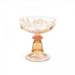 CHAMPAGNE GLASS WITH APPLIED GLASS STONES AND CHRYSANTHEMUMS