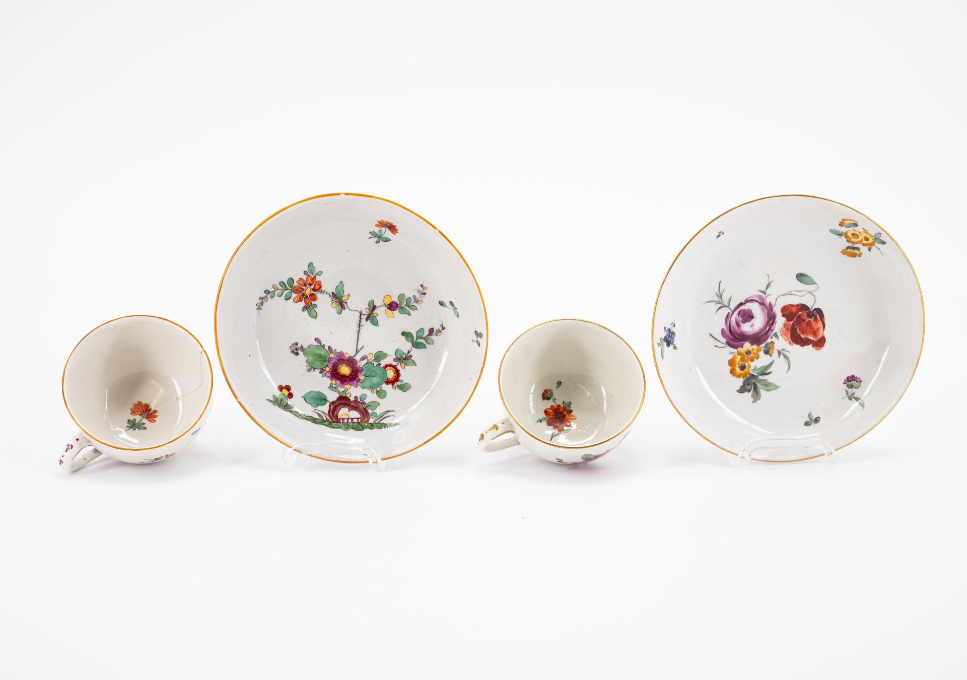SIX PORCELAIN CUPS AND THREE SAUCERS WITH BIRD DECOR, FLOWERS AND LANDSCAPE SCENES - Image 10 of 16