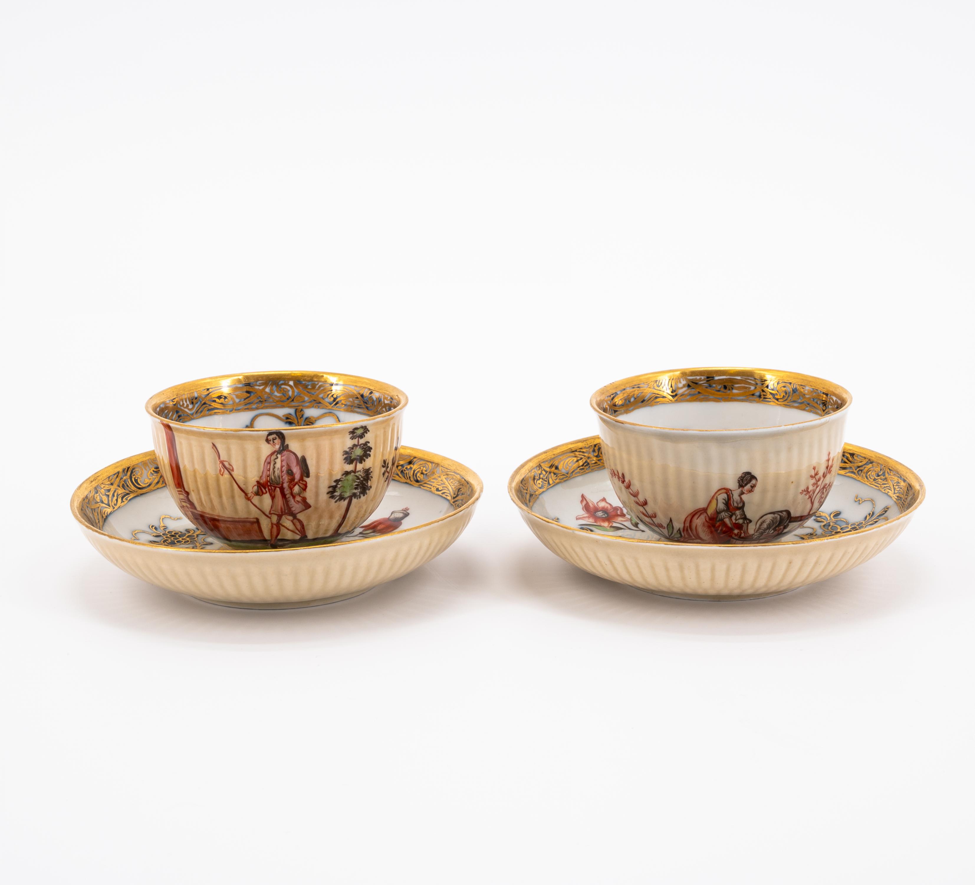 PAIR PORCELAIN CUPS AND SAUCERS WITH STRAW-COLOURED GROUND AND GODRONISED SIDES - Image 4 of 16