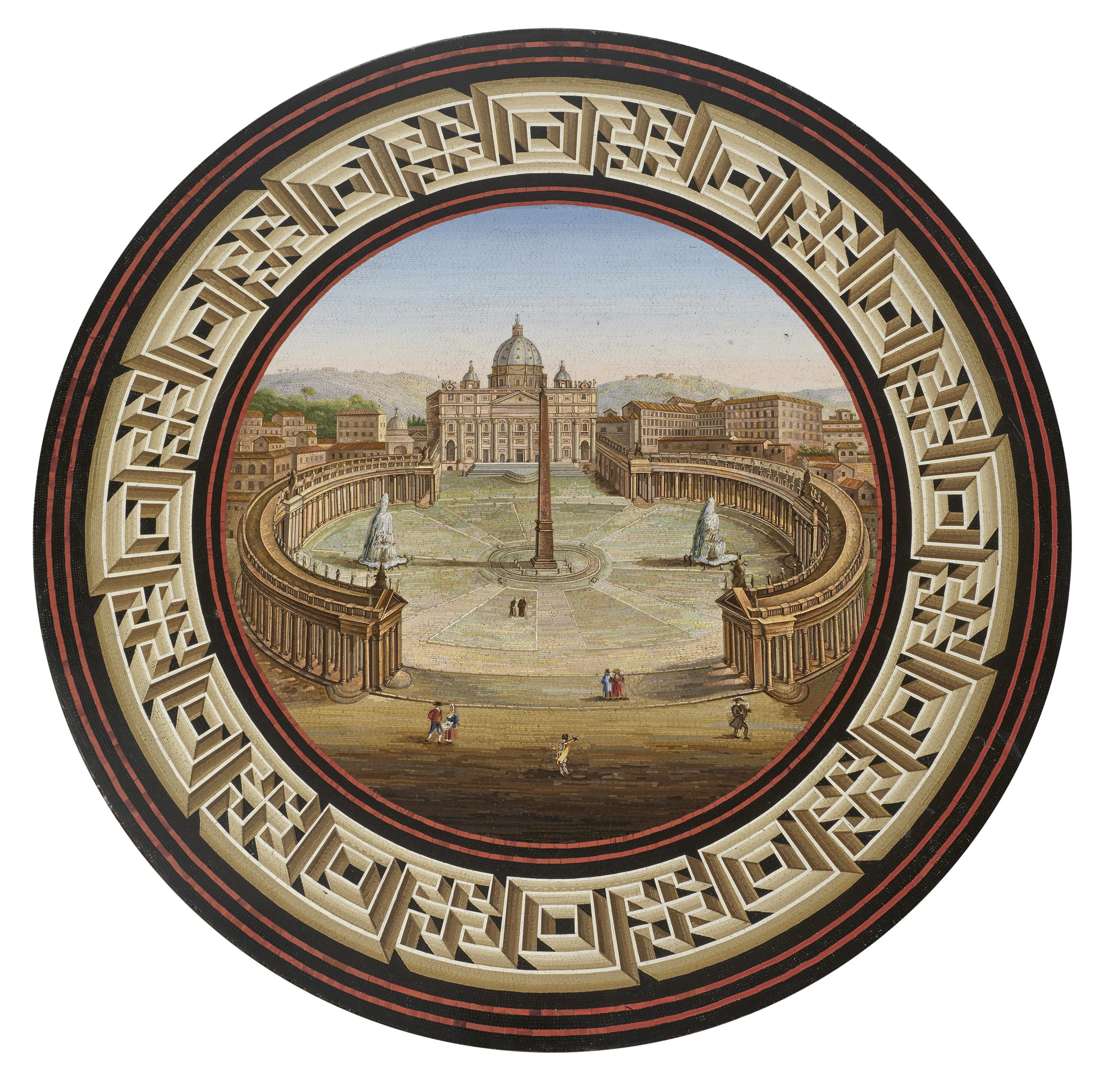 Außergewöhnliche, große Mikromosaik-Tischplatte mit Ansicht des Petersplatzes - Bild 2 aus 3