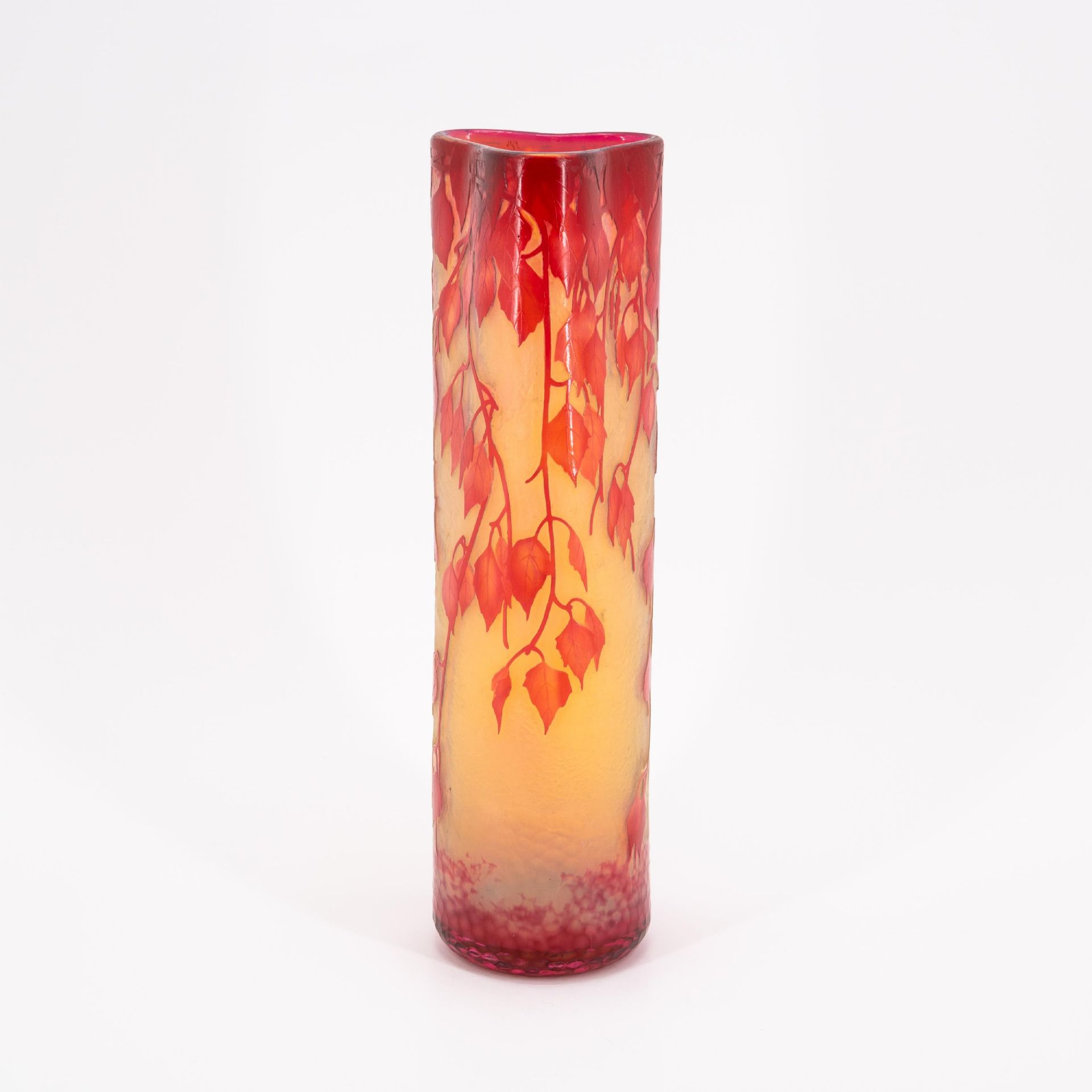 CYLINDER-SHAPED GLASS VASE WITH BIRCH LEAVES - Image 2 of 6